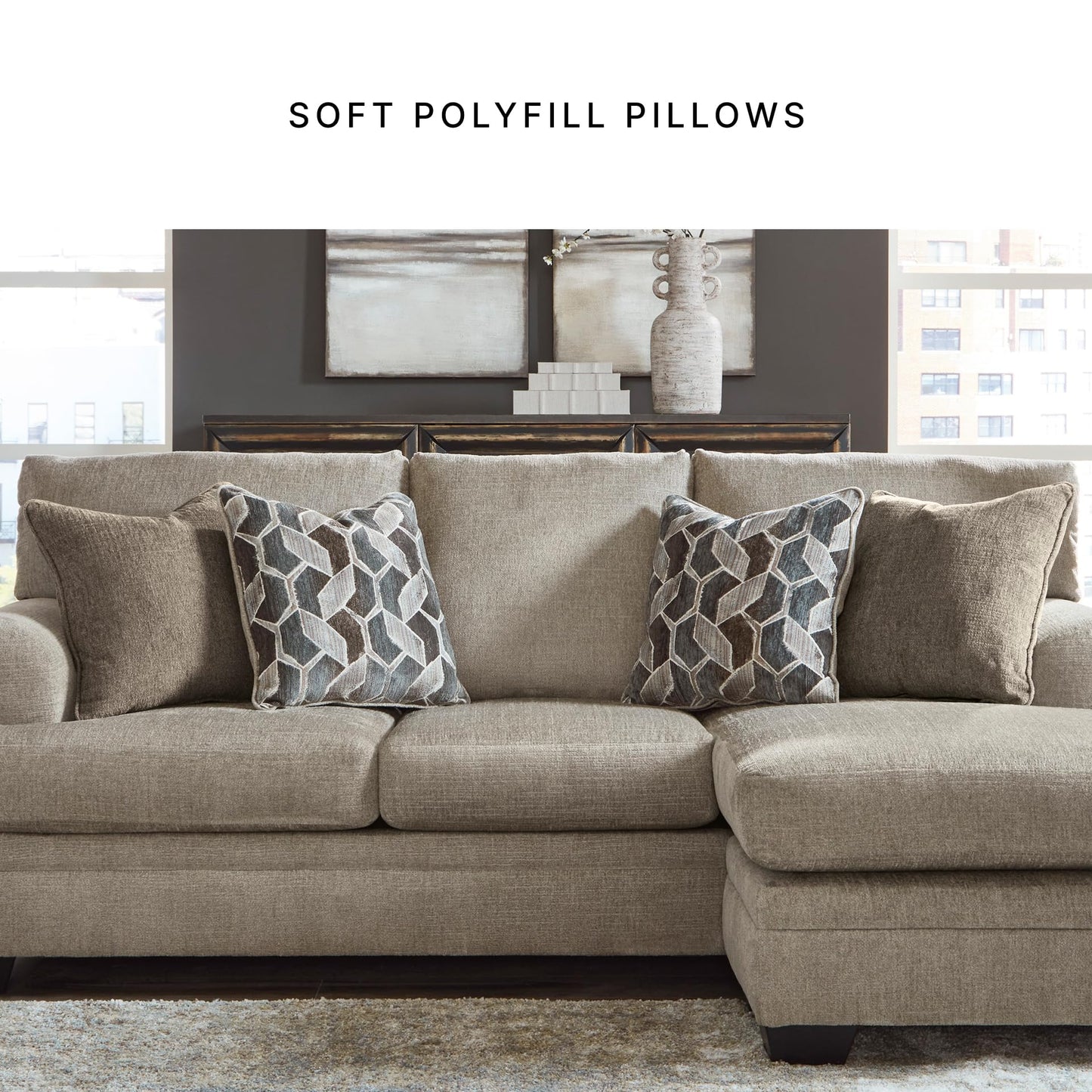 Signature Design by Ashley Stonemeade Casual Right-Arm Facing Sofa Chaise with 4 Toss Pillows, Light Brown