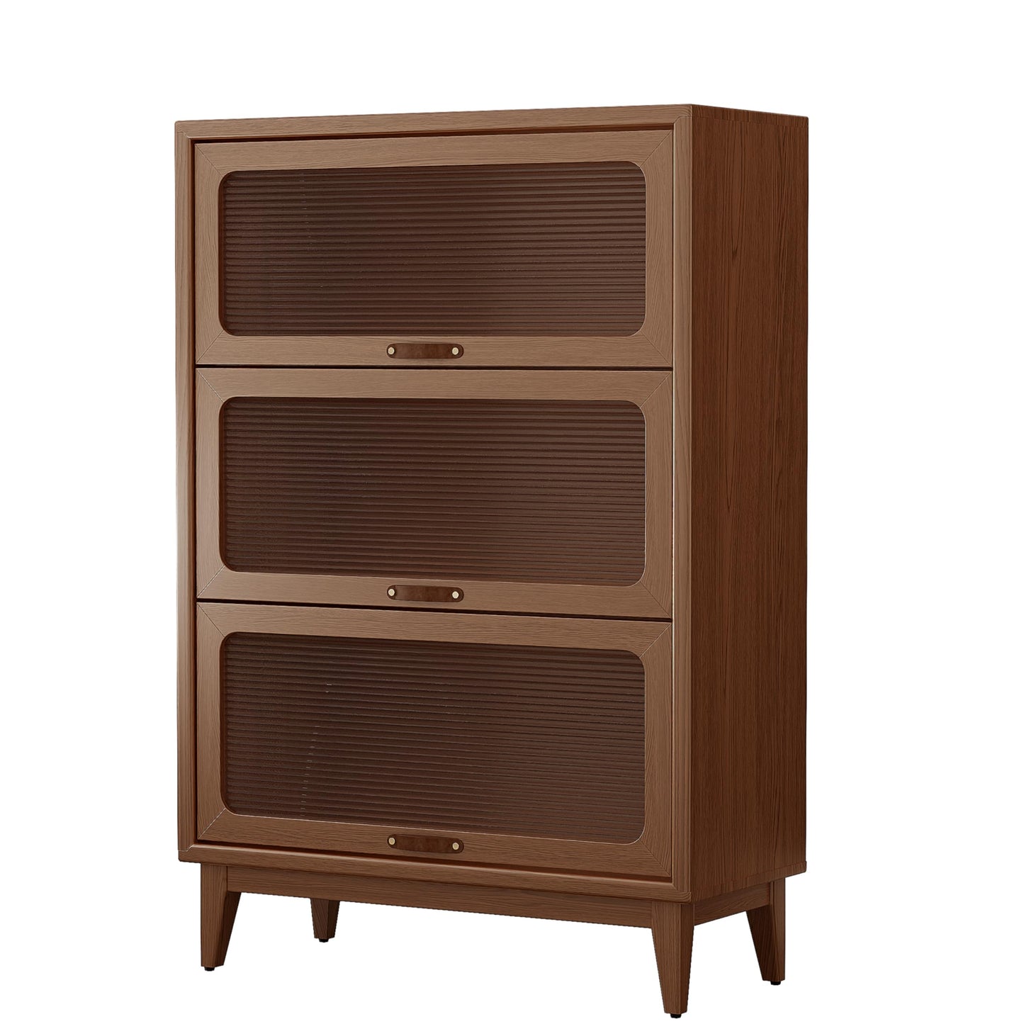 AQIMUELE Solid Wood Bookcase with Glass Doors, 3 Shelf Bookshelves and Bookcases, Mid Century Modern Bookshelf with Glass Doors, Kitchen Pantry Cabinet (Walnut, 31.5" W)