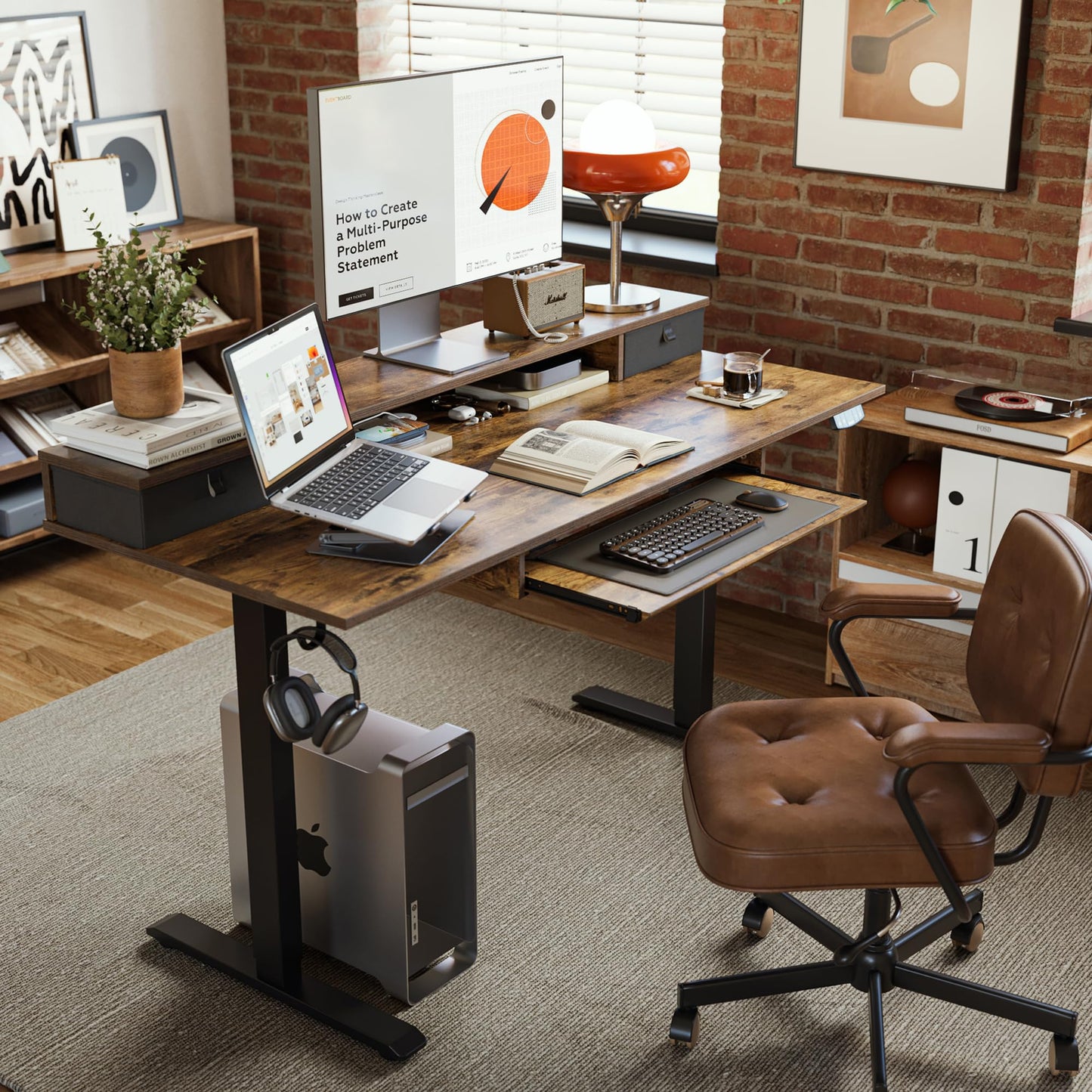 Agilestic Electric Standing Desk with 2 Drawers and Keyboard Tray, 63 x 24 Inches Ergonomic Adjustable Height Desk with Storage, Sit Stand up Computer Workstation, Rustic Brown