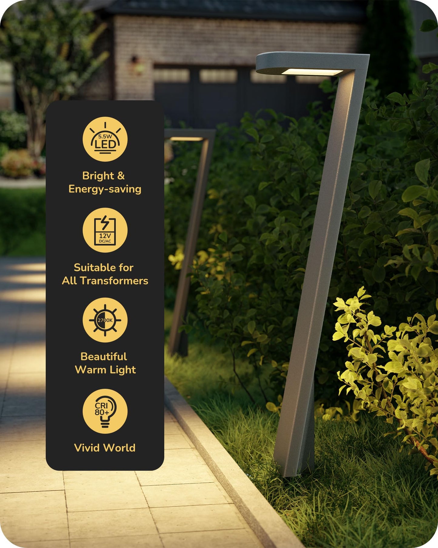 EDISHINE Low Voltage Pathway Lights, 2700K, 100LM, 5.5W, Aluminum, Black, Model JPZ1502L, Waterproof Outdoor Lighting