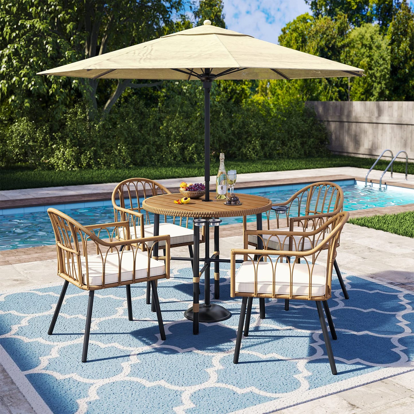 YITAHOME 4 Pieces Rattan Wicker Dinning Chairs, Outdoor Indoor Patio Furniture Set with Cushion and Curved Back All Weather Bistro Chair for Garden Backyard Porch Poolside Restaurant