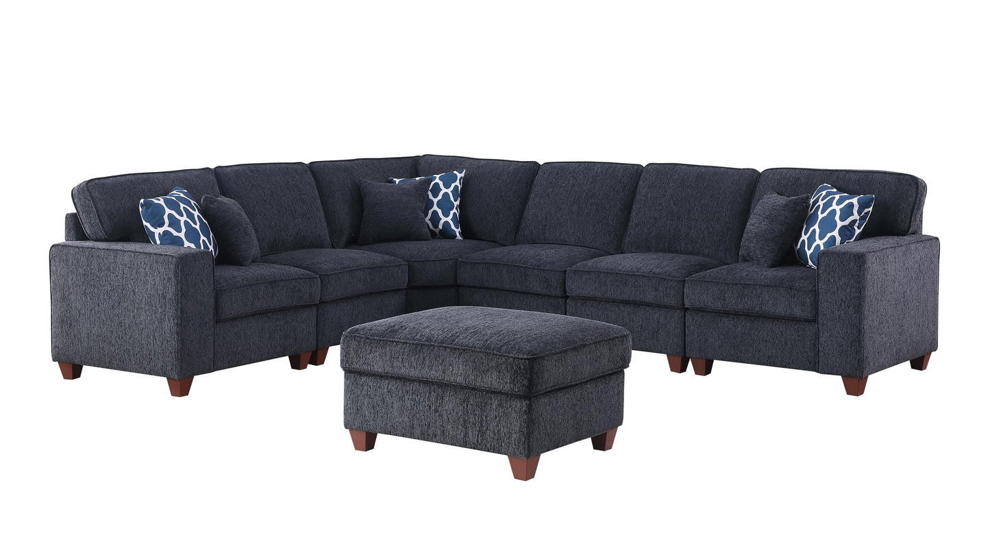 Ball & Cast 116" L-Shaped Sectional Couch with Movable Ottoman & 6 Throw Pillow,7 Seat Chenille Upholstered Sectional Sofa W/Wide Armrest,DIY Combination,Comfy Sectionals Set for Living Room,Dark Gray