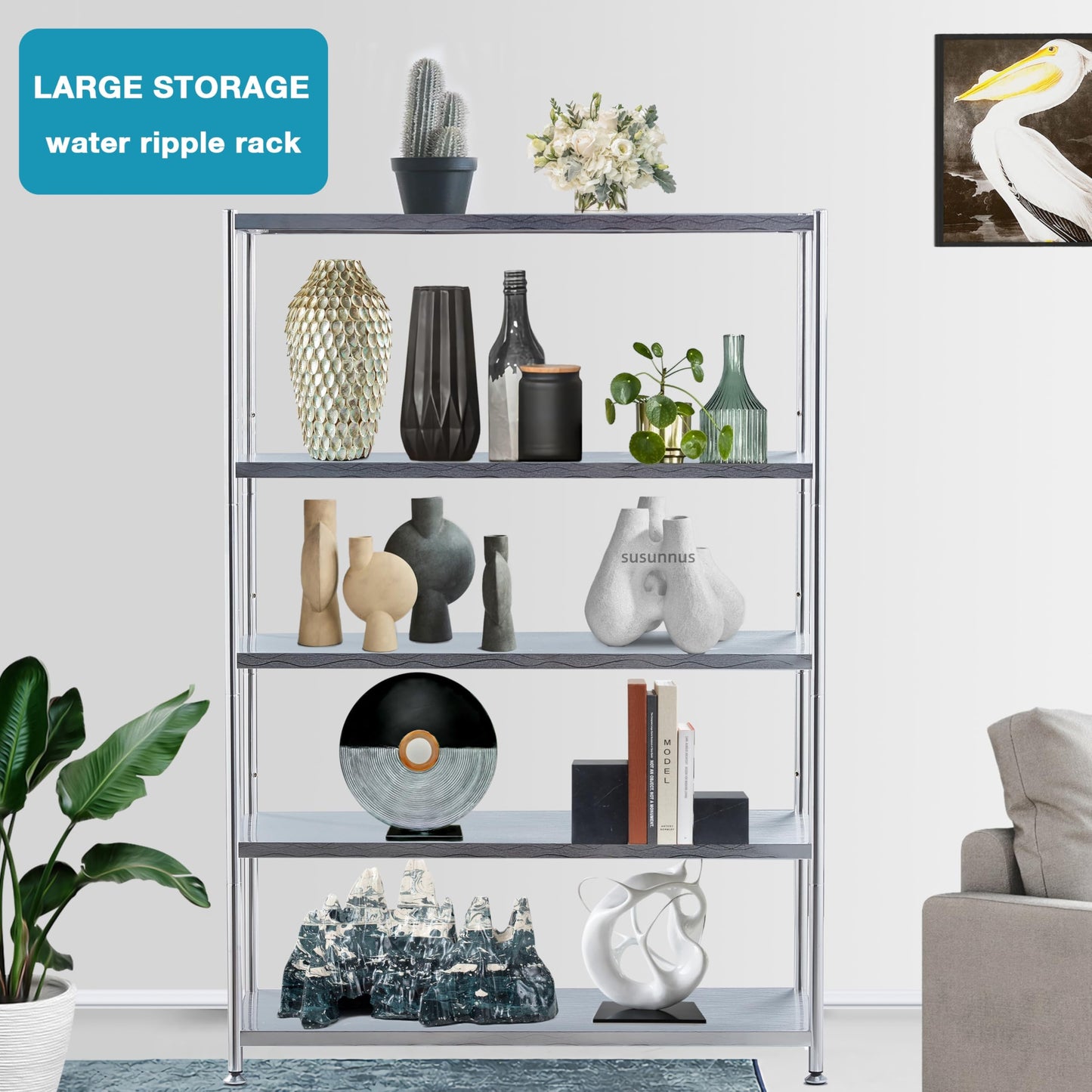 susunnus Stainless Steel Shelves,for Kitchen,Living Room,Bathroom,39.4in-5T