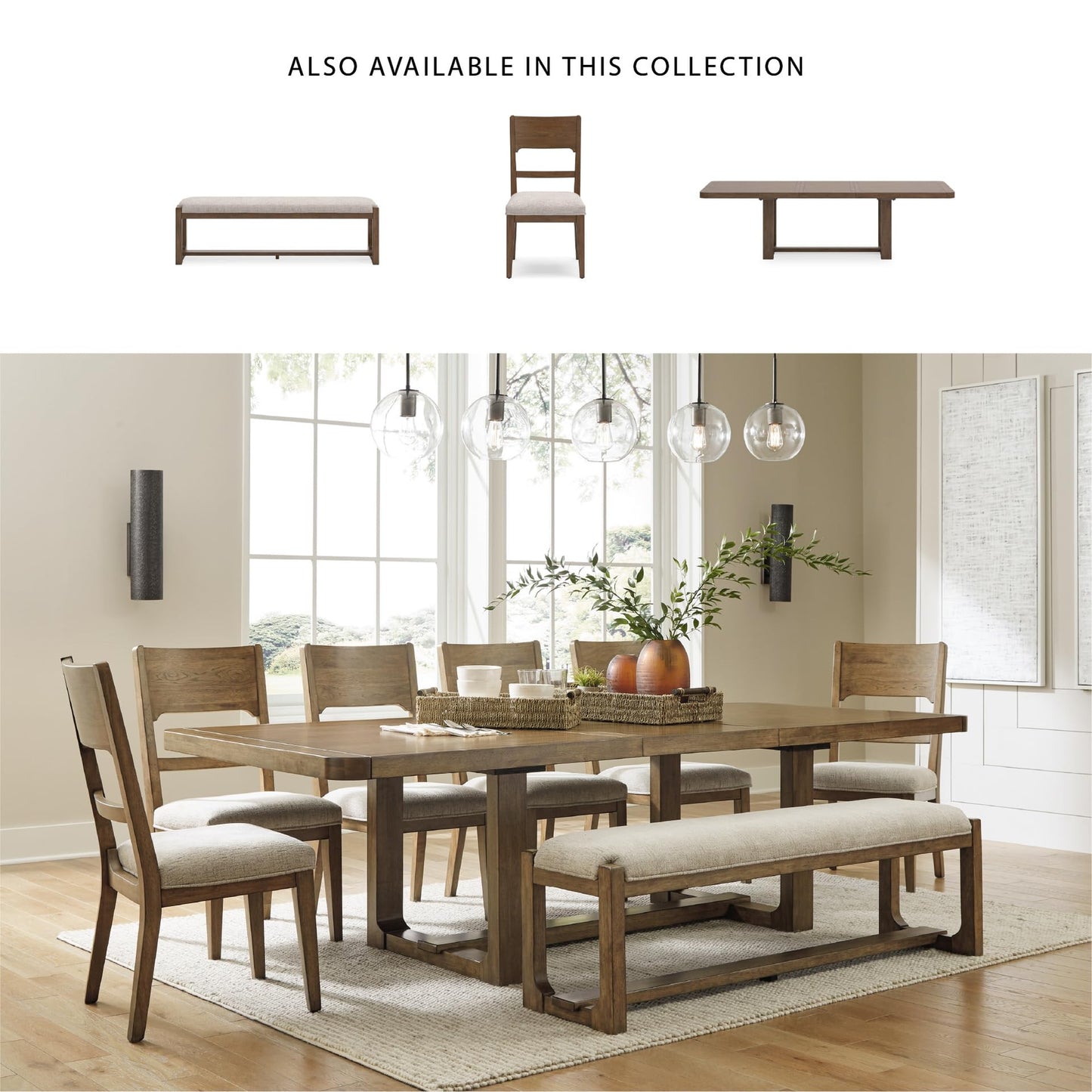 Signature Design by Ashley Cabalynn Farmhouse Dining Extension Table with 1 Removable Center Leaf, Light Brown
