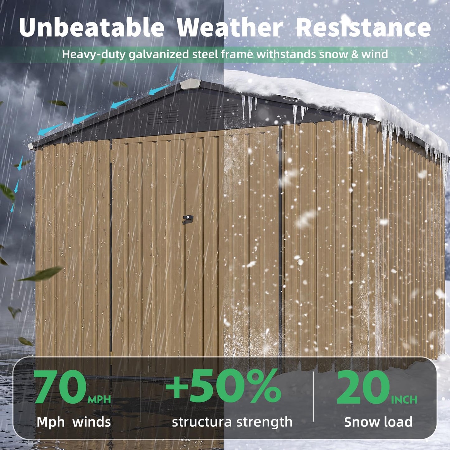 AECOJOY 6' x 8' Outdoor Metal Storage Shed, Heavy Duty Garden Tool Shed with Lockable Double Hinged Door, Small Lawn Mower & Bike Storage Shed for Backyard, Patio - Gray