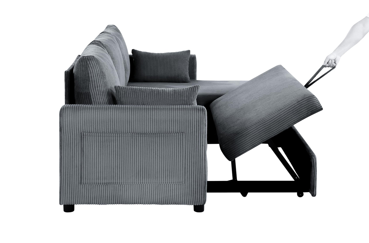 Eafurn 85" L Shaped Sectional Sofa Couch Convertible Pull Out Sleeper Bed for Living Room, Deep Seat Corner Sofa Bed with Reversible Storage Chaise, Side Pockets and Throw Pillows