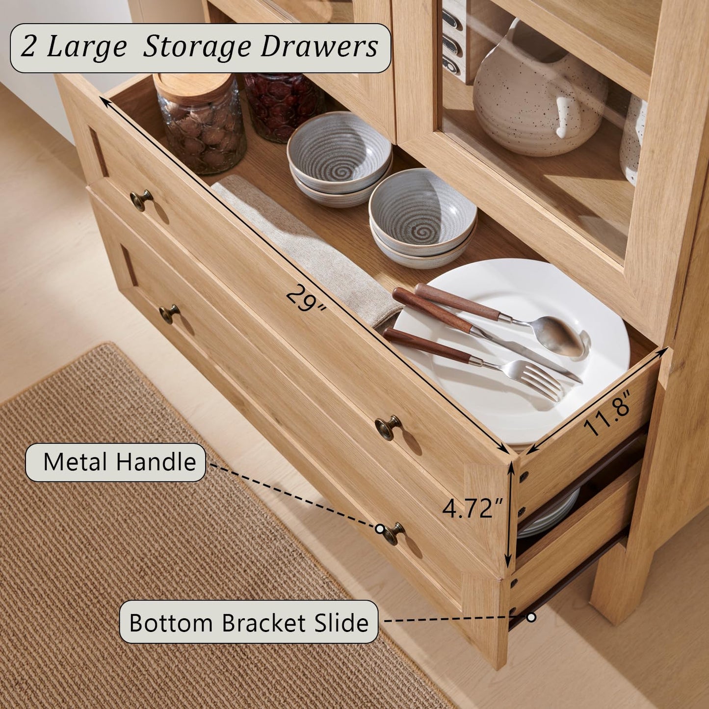 IFGET 71" Tall Arched Kitchen Pantry, Modern Farmhouse Wood Kitchens Storage Cabinets with 2 Large Drawers and Adjustable Shelves, Versatile Cupboard for Kitchen, Dining Room, Bathroom, Natrual