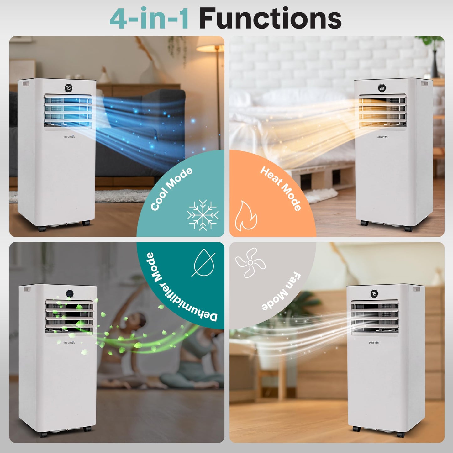 SereneLife 10,000 BTU Portable Air Conditioner and Heater, Small AC with Dehumidifier and Fan, Mini AC Unit with 450 Sq. Ft. Coverage, Includes Remote Control and Window Mount Kit