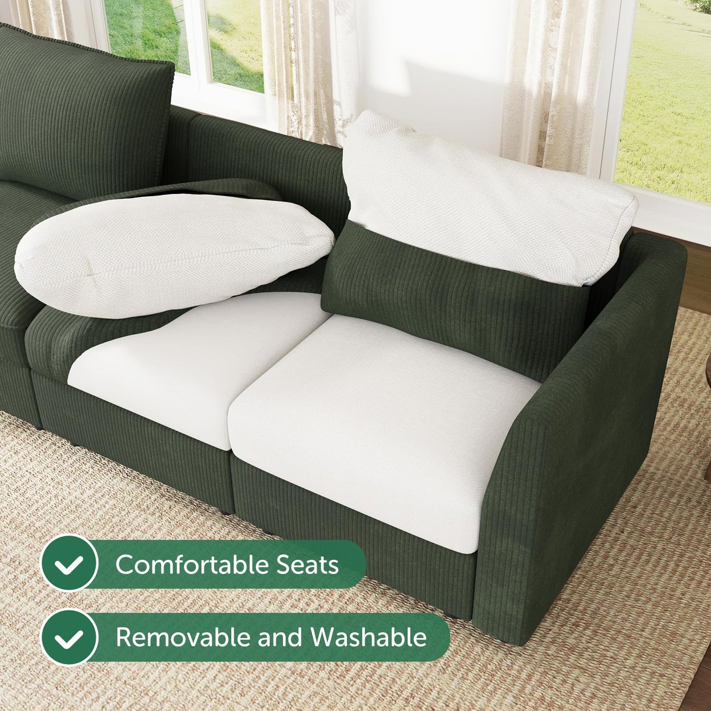 HONBAY Modular Sectional Sofa with Storage, U Shaped Couch Modular Convertible Sectional Couches for Living Room - Green