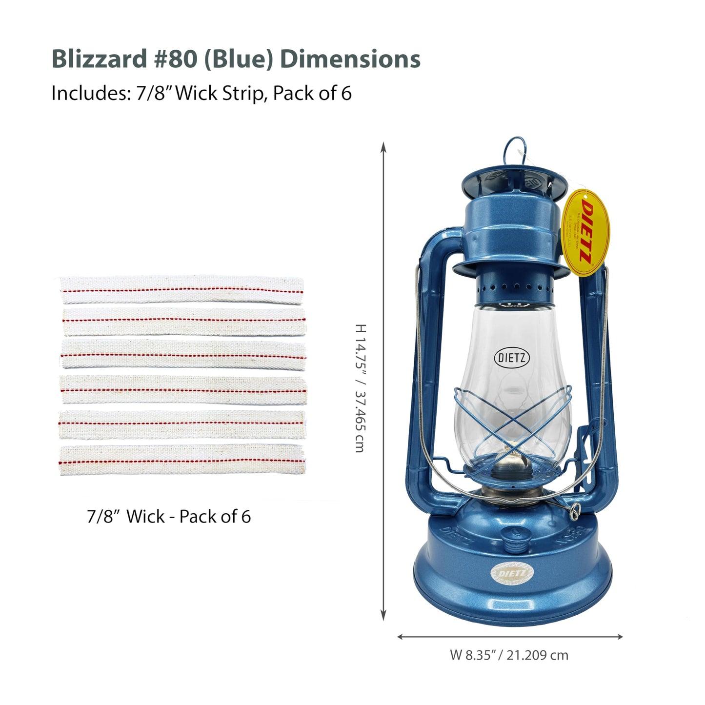 LIGHT OF MINE Blizzard Oil Lantern - Borosilicate Glass, Blue, Model PARE-CHIMN, Includes 7/8in Replacement Wick Strips