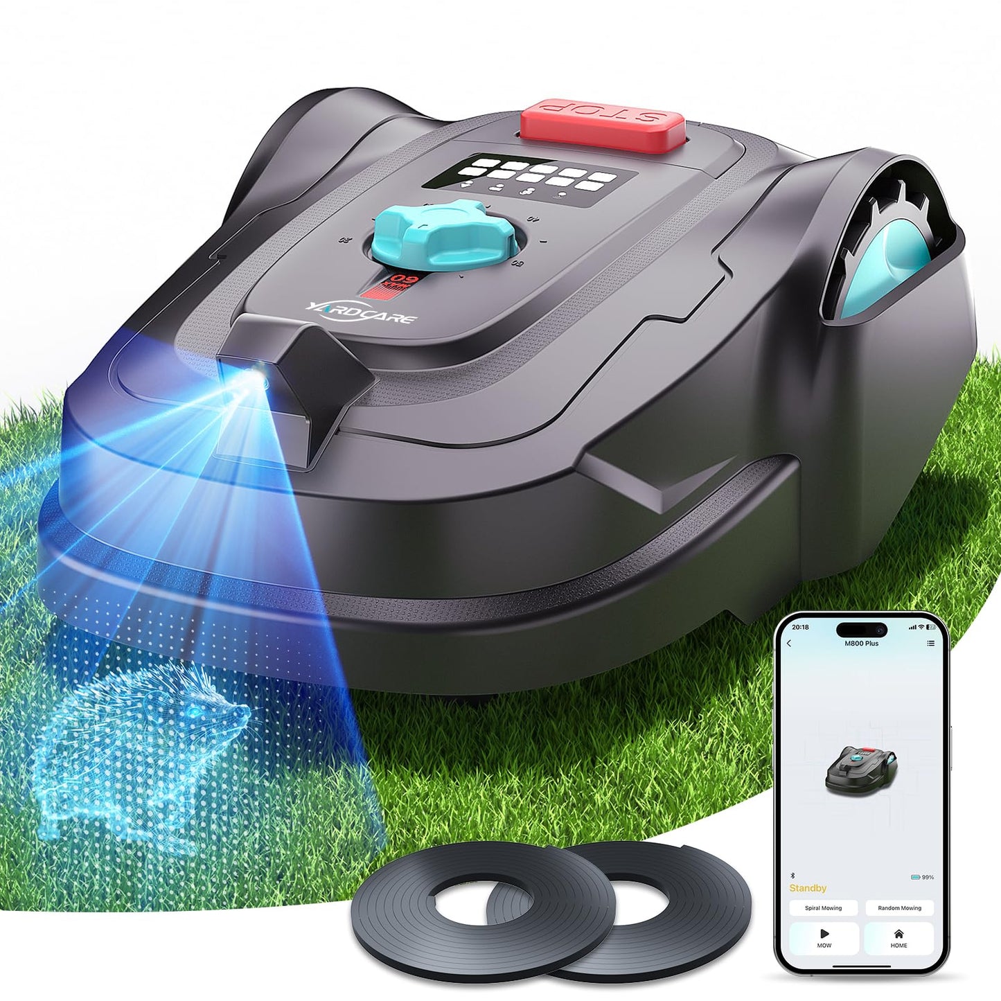 YARDCARE 2026 New M800Plus Robot Lawn Mower, GPS & 3D Vision, with 32.8 ft Magnetic Stripe, Obstacle Avoidance, Auto-Charging, APP Control, Bow-Shaped Mowing for Lawns up to 8611 sq.ft (Dark Black)