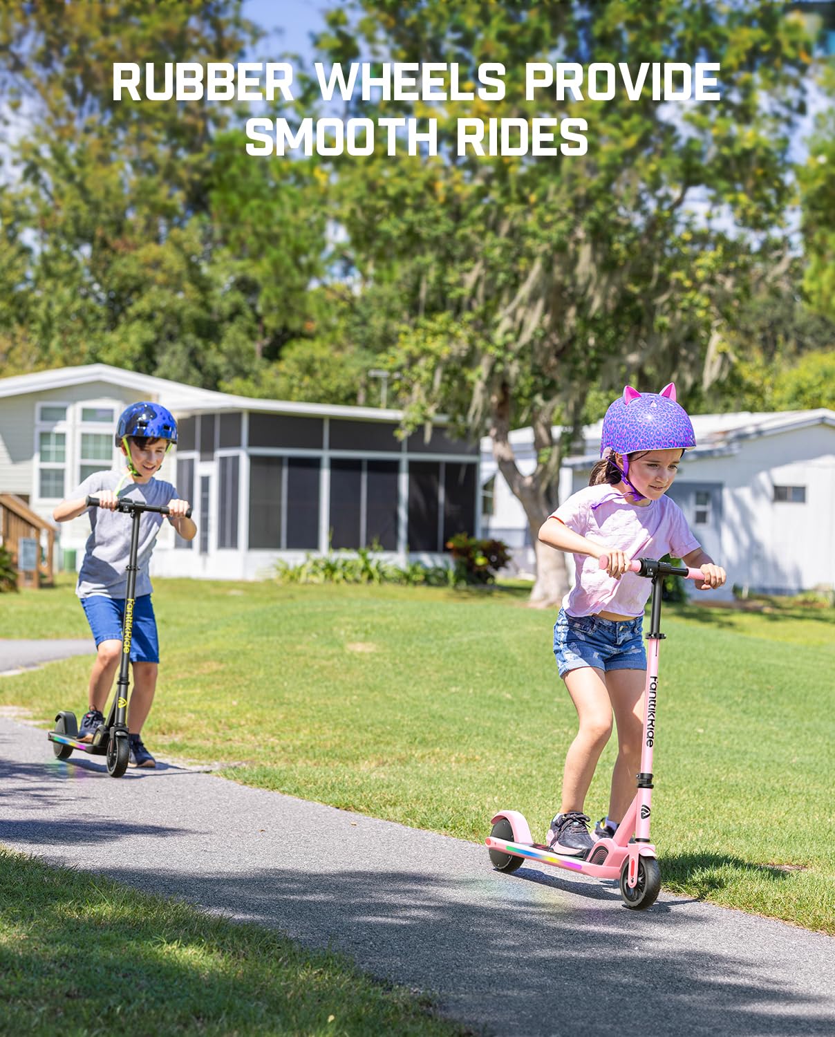 FanttikRide C9 Pro Kids Electric Scooter Ages 8-12, Colorful Rainbow Lights, E-Scooter for Kids 3.9-5.2 ft, 132 lbs, 5 Miles Range, Up to 40 min Ride Time, 5/8/10 MPH, 3 Adjustable Heights, Black