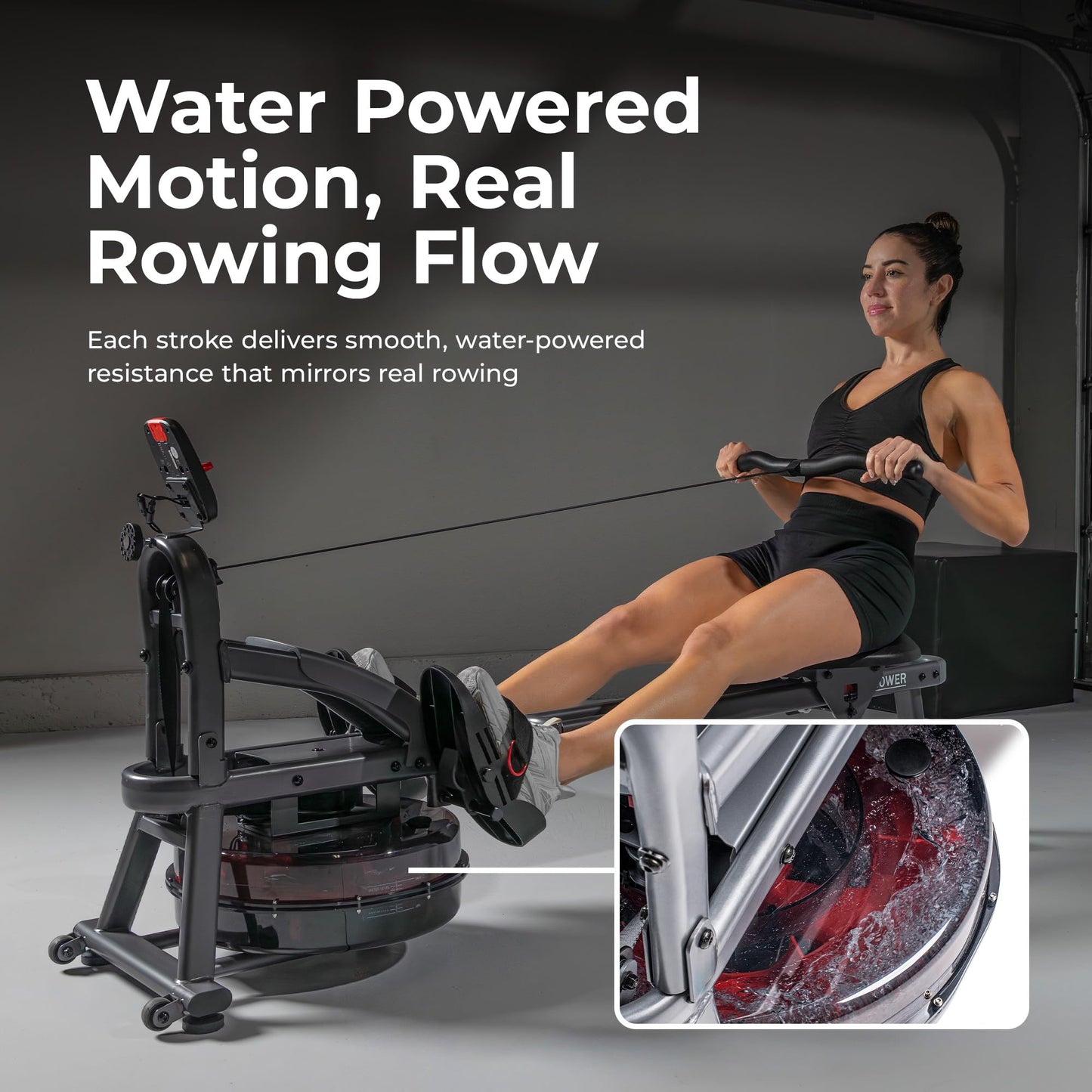Sunny Health & Fitness Smart Dual-Rail Water Rower, 300LB Weight Capacity with Free SunnyFit App Connection – SF-RW524022