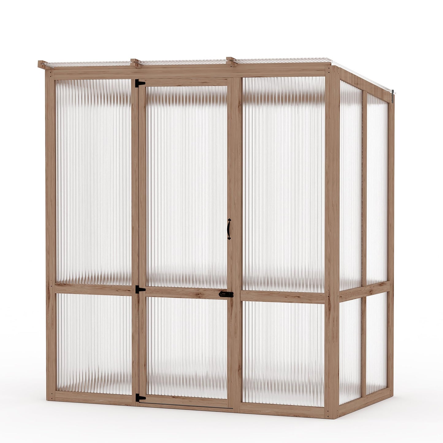GarveeLife 4x6FT Wooden Greenhouses for Outdoors, Wooden Walk-in Green House with Cedar Frame, Greenhouse Kit with 6MM Thick Polycarbonate Panel