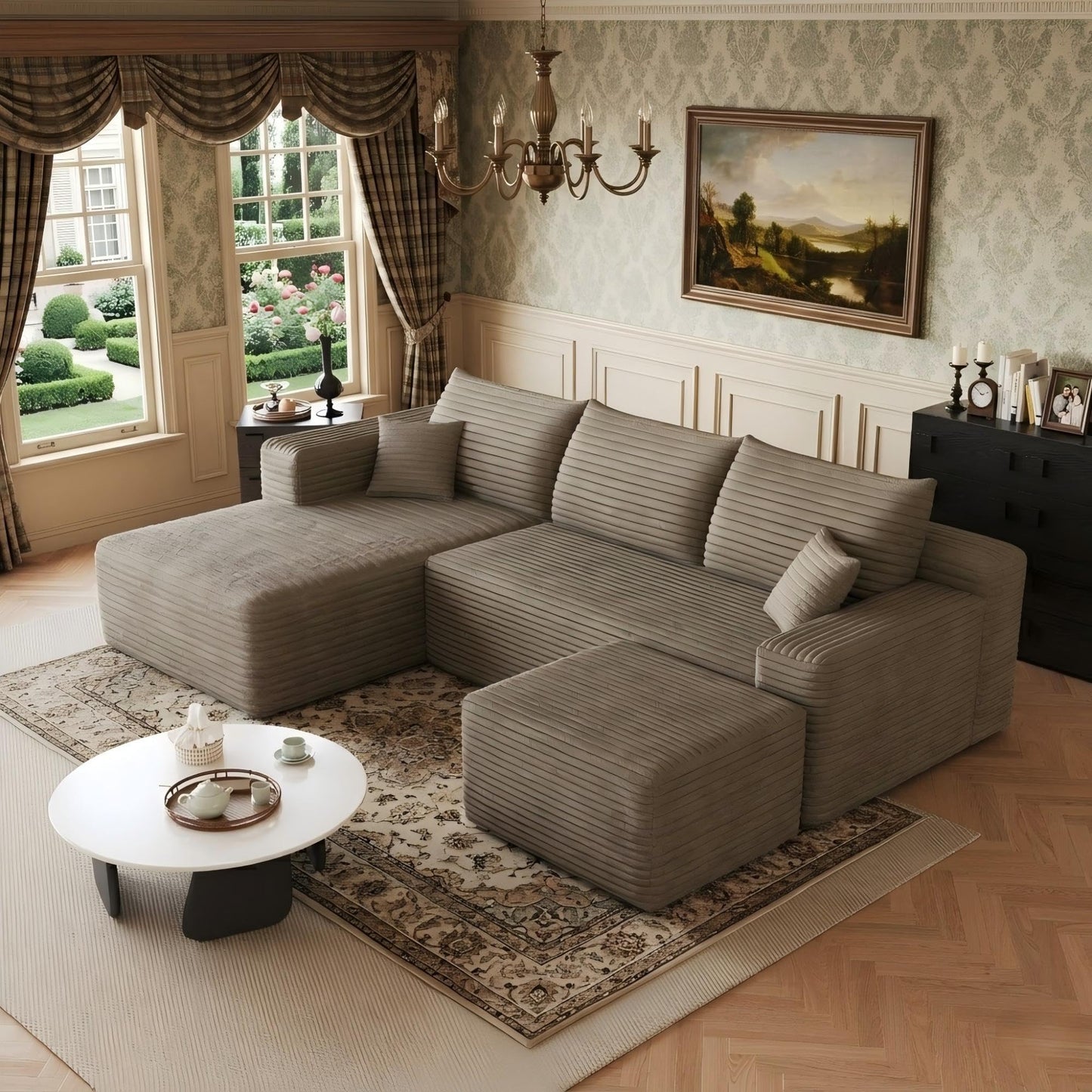 Cloud Modular Sectional Sofa with Moavble Ottoman and Left Facing Chaise Lounge, Convertible U Shaped Boneless Couches for Living Room Apartment,No Assembly Required