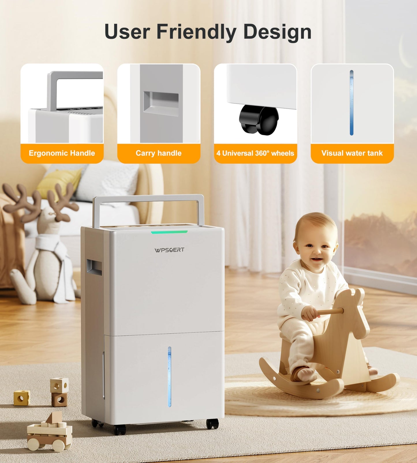 WPSOERT 4000 sq.ft Dehumidifier for Basement with Drain Hose, 45 Pint Dehumidifiers for Home, Smart Compressor Dehumidifies for Large Room, Bedroom, 3 Modes, Intelligent Humidity Control, Auto Defrost
