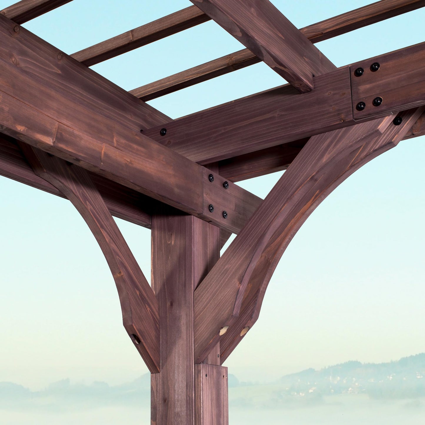 Backyard Discovery Somerville 14 x 10 Walnut All Cedar Pergola, Durable, Quality Supported Structure, Snow and Wind Supported, Rot Resistant, Electrical Outlet with USB, Deck, Garden, Patio