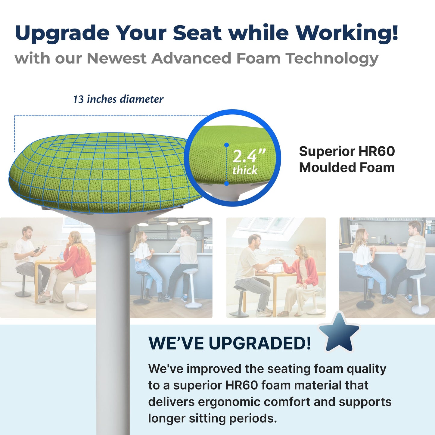 Standing Desk Stool Chair, Height Adjustable Stool 21-31 inch for Office and Classroom, Swivel seat, Anti-Slip Bottom Ergonomic Wobble Stool with Rocking Motion, Green