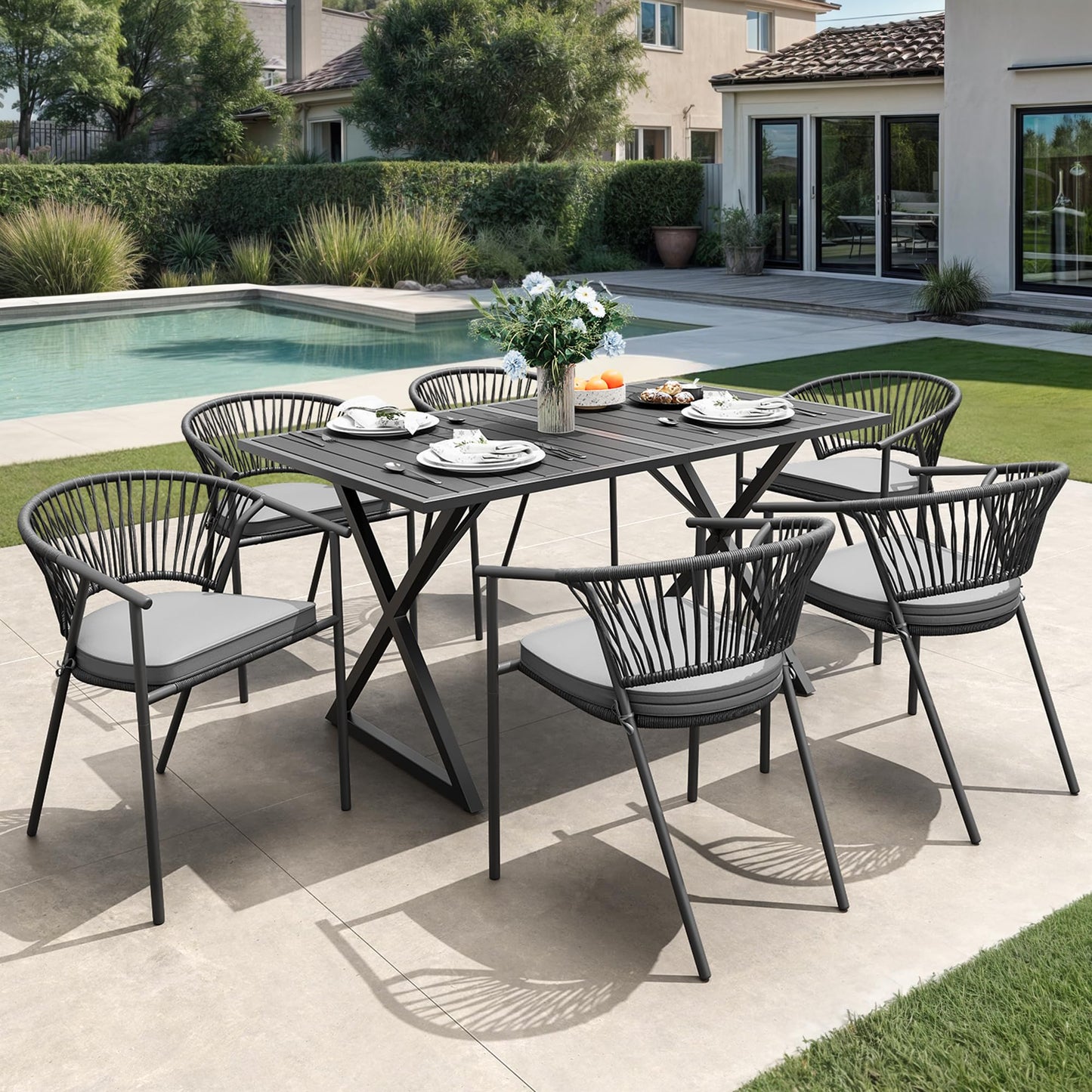 YITAHOME Outdoor Dining Chairs Set of 6 with Cushion, Stacking Chairs Set of 6 All-Weather Outdoor Chair Wicker Patio Armchairs Bistro Chairs Set Rattan Chairs Set for Garden Backyard Poolside