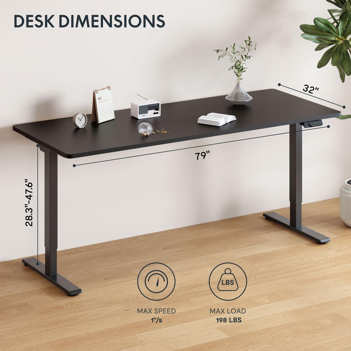 FLEXISPOT 79"x32" Large Dual Motor Electric Standing Desk, Black - 198 LBS Heavy-Duty Capacity, Ideal for Home Office, Creative Studio, or Multi-Monitor Setup