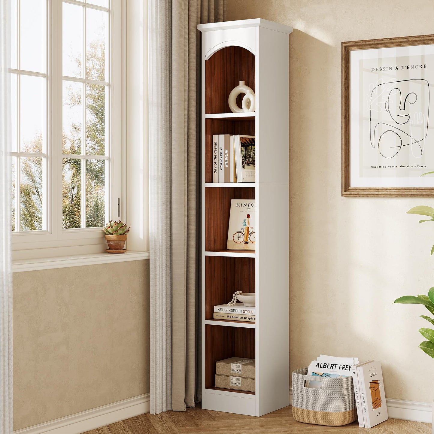 LITTLE TREE 70.9" Tall Bookshelf, 5-Tier Open Bookcase with Cubes, Bookshelves with Storage Space, Freestanding Narrow Bookcase for Home Office, White, 2 Pack