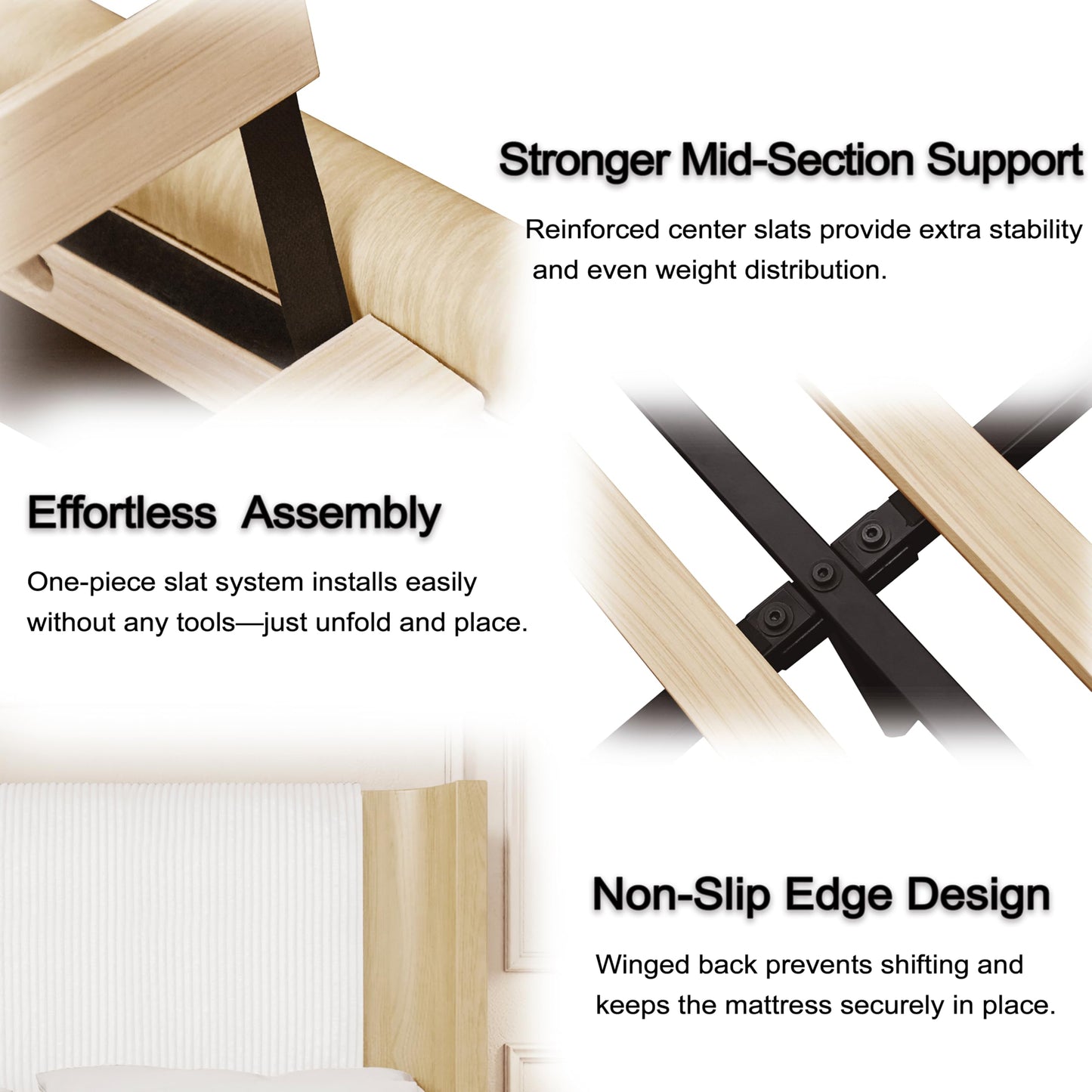 King Size Upholstered Platform Bed Frame with Wingback Headboard, Motion-Sensing LED Lights, Sturdy Slats, Mattress-Lock Footboard, PU Leather,No Box Spring Needed, Easy Assembly, Whitewashed Oak