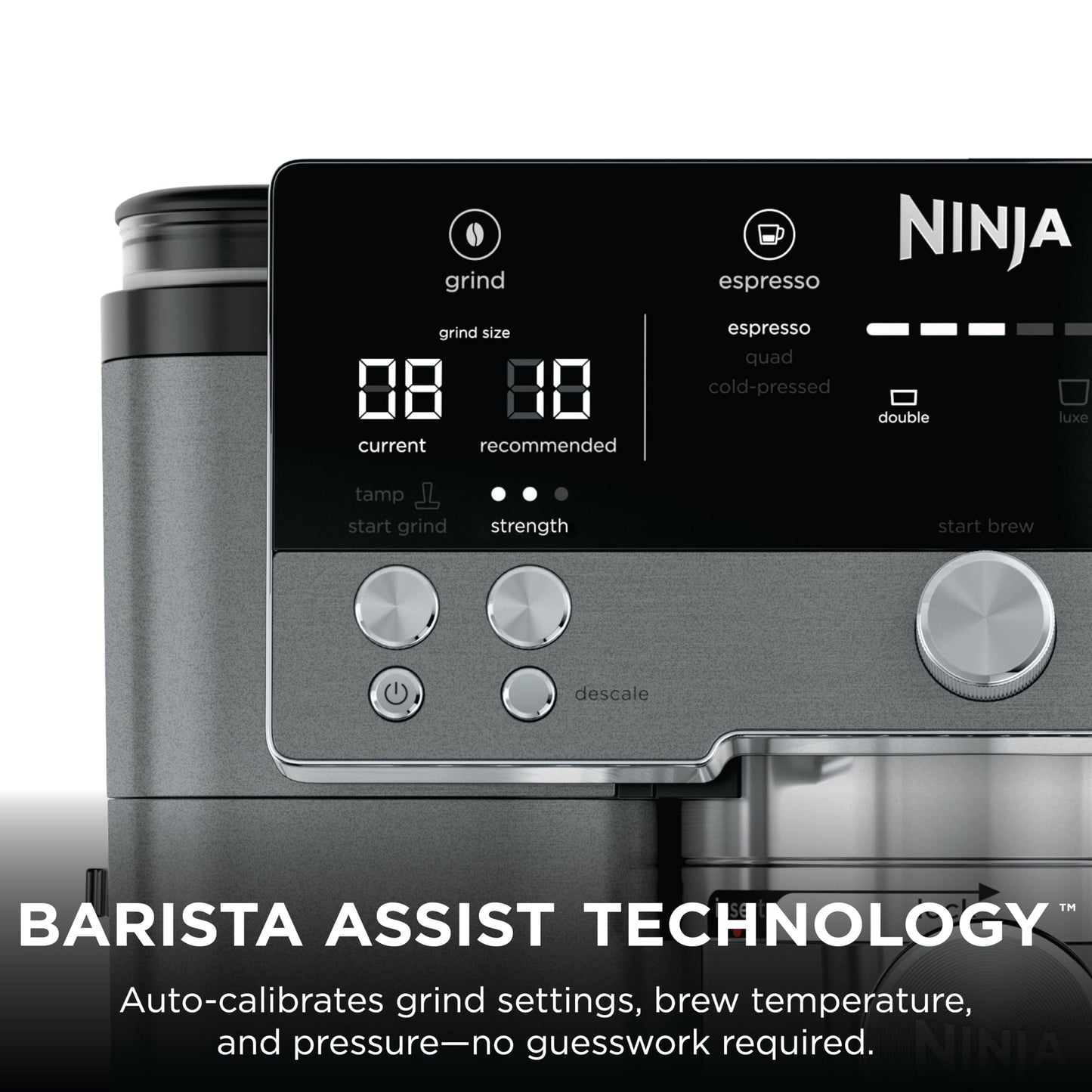 Ninja Luxe Café Premier 3-in-1 Espresso Machine, Drip Coffee, & Rapid Cold Brew | Built-in Coffee Grinder, Hands-Free Milk Frother, Assisted Tamper for Cappuccinos & Lattes | Gunmetal | ES601GM