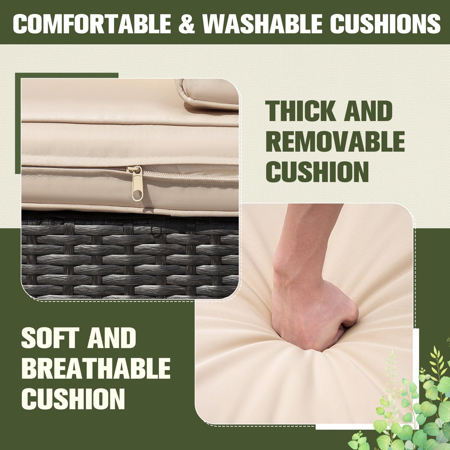 Greesum 2-Piece Patio Conversation Set Wicker Rattan Furniture Outdoor Sofa with Cushions,Pillows for Porch,Lawn and Yard, Beige