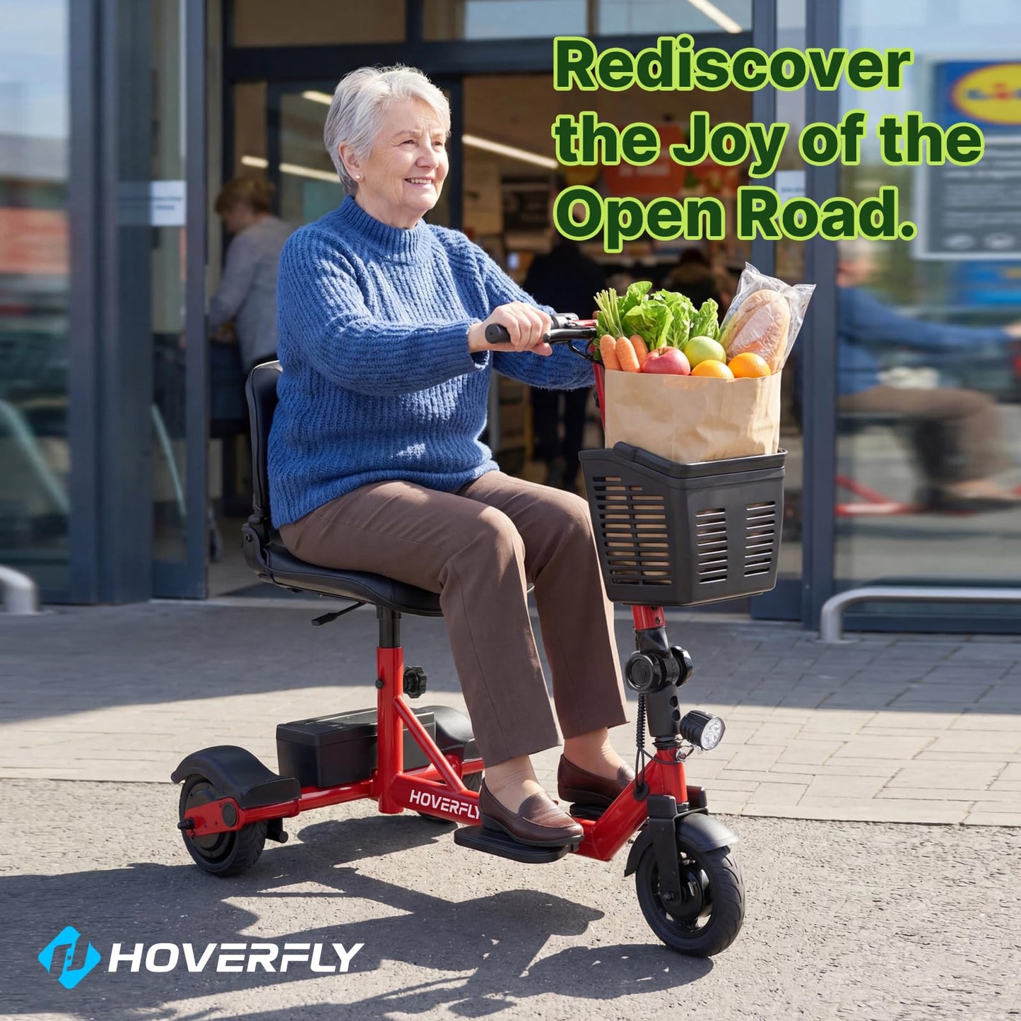 Hoverfly T3 Folding Powered Mobility Scooter for Seniors, Portable 3-Wheel E-Scooter with Seat, 13-Mile Range Safe LiFePO4 Battery, 264 lbs Load &Solid 8" Tires, Fits in Car Trunks for Daily Rides Red