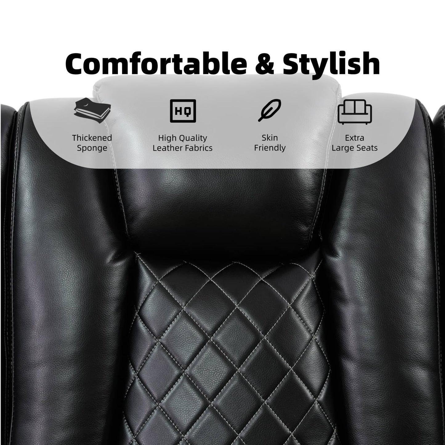 Trygoal Recliner Sofa Set, Breathing Leather 3-Piece Reclining Couch Set with Wireless Charger & LED Ambient Lighting, Home Theater Seating with Storage & Cup Holders, Movie Night Couch, Black