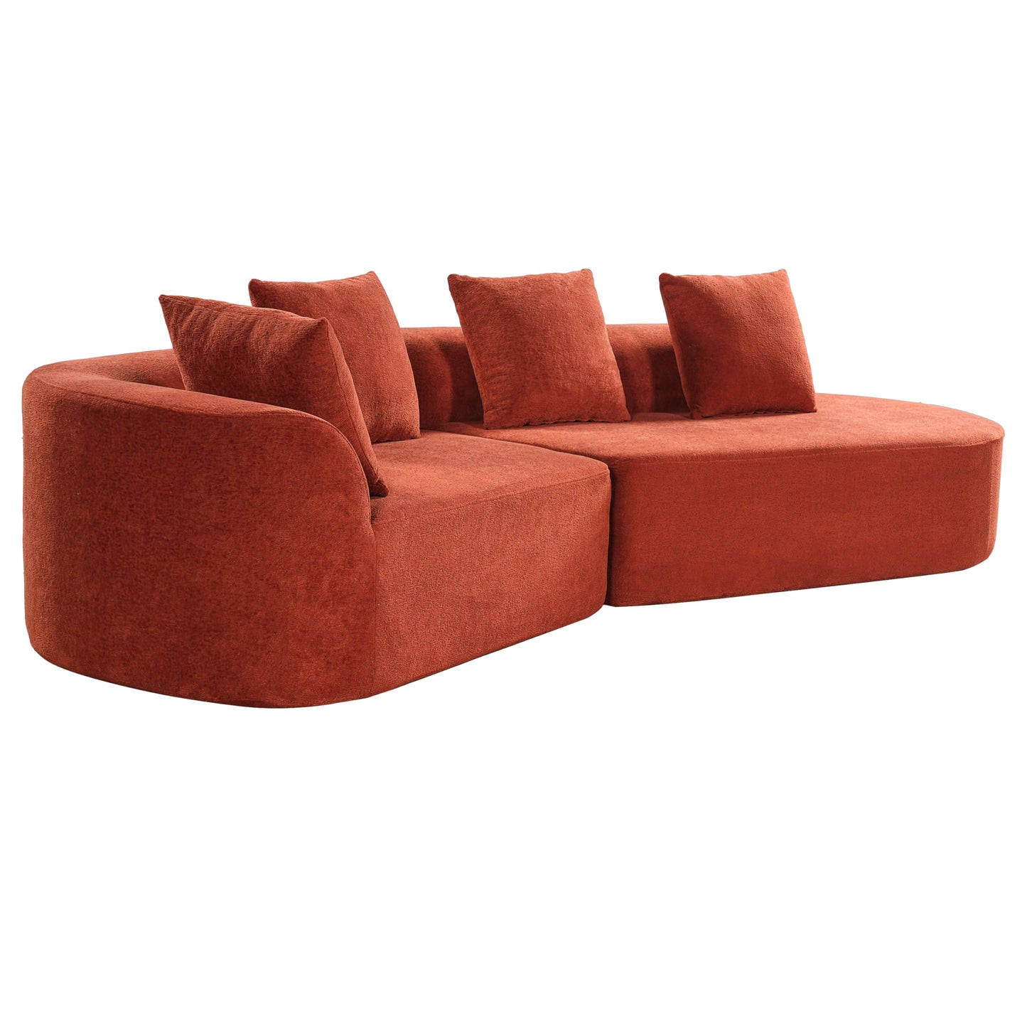 Merax 2-Piece 116" L-Shaped Modular Sectional Sofa Set, 4 Seat Fully Assembled Curved Upholstery Couch with High-Density Compressed Sponge, Chaise Lounge & 4 Pillows for Living Room, Orange