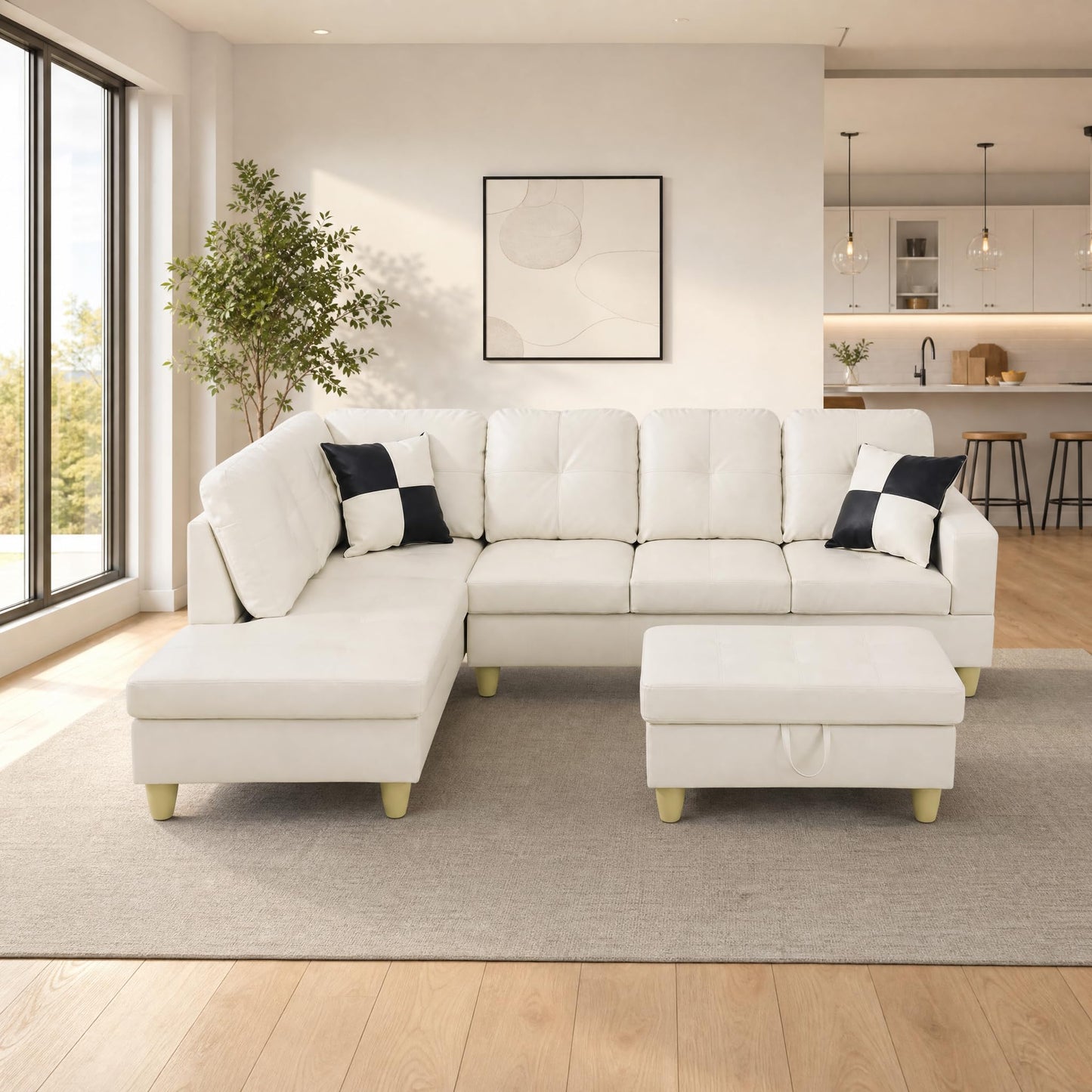 NicBex Sectional Couches for Living Room 2-Piece Modern Sectional Sofa with Left Chaise Classic L-Shape Sectional Couch Leather Upholstered Sofa Couches for Living Room, Office, Bright White
