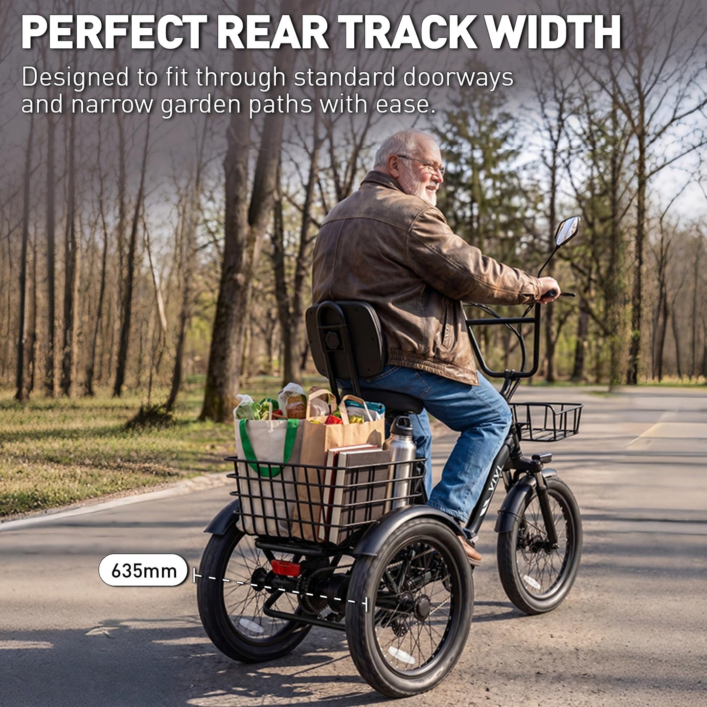 Vivi FatGo1 E Trike Electric Bike, Peak 750W Motor Folding Trike 18X3.0 Fat Tire Ebike, 648Wh Removable Battery, Step-Thru 3 Wheel Electric Bicycle, Up to 40 Miles, Tricycle for Adults with Basket