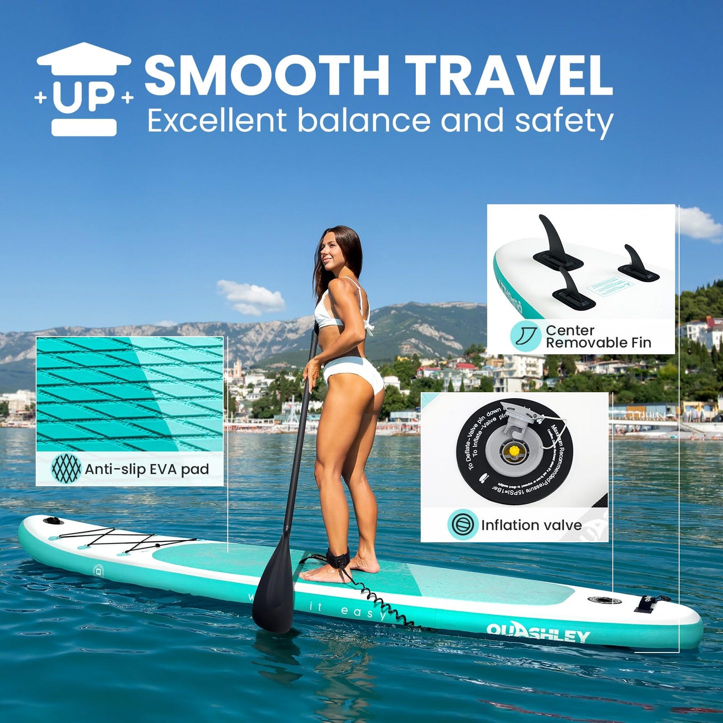 Quashley All-Around Inflatable Paddle Board 10'6" SUP for Adults & Kids,Family Stable Paddleboard,Beginner Friendly Full Kit with Backpack/Hand Pump/Leash Blue