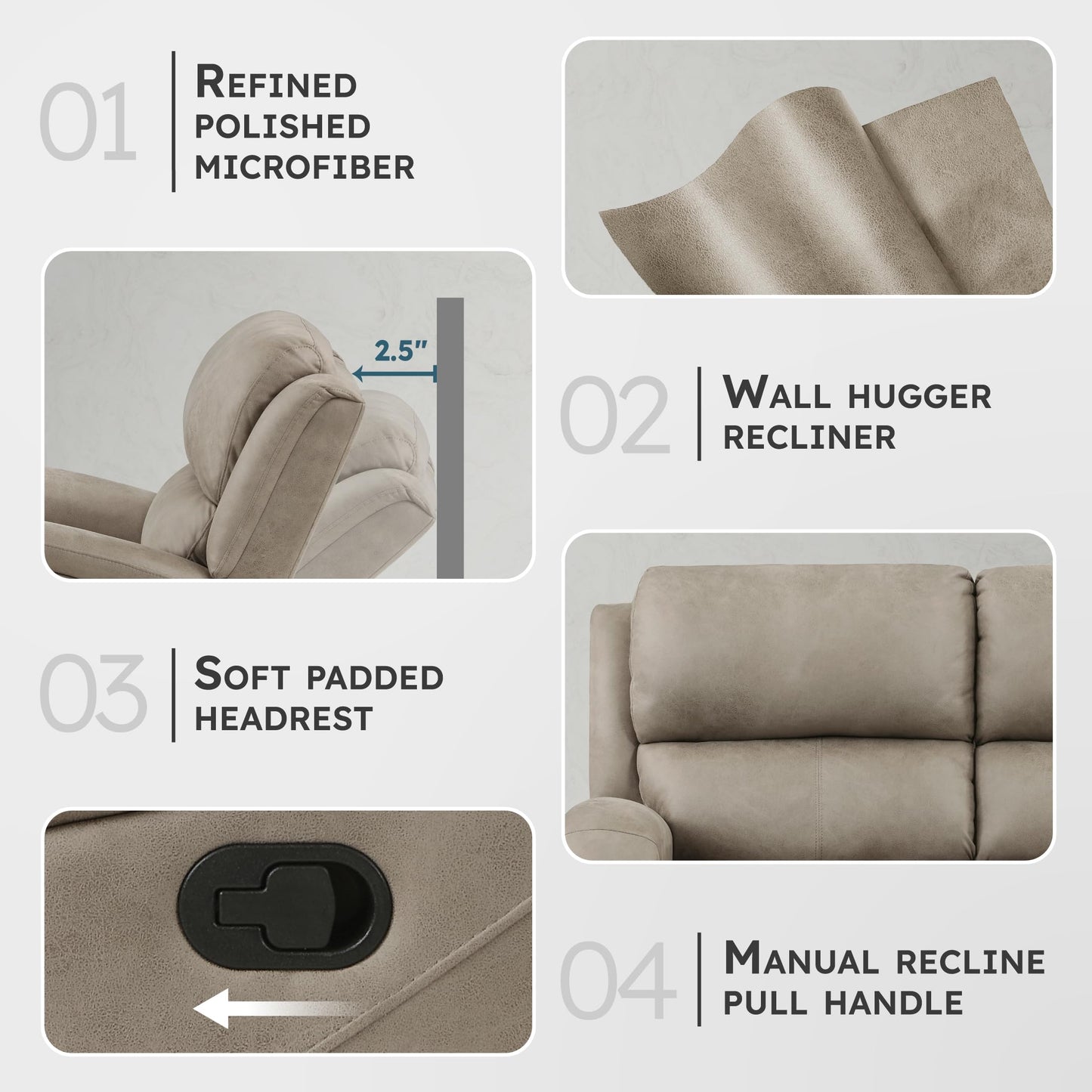 Lexicon Manual Double Reclining Sofa, Polished Microfiber Manual Wall Hugger Sofa Recliner for Living Room, Home Theater Seating, Track Arm, Stitching Cushion, Padded Foam Seat Cushion, Brown