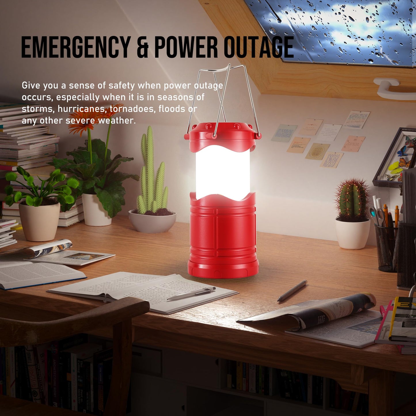Lichamp LED Camping Lantern, 4 Pack Battery Powered, Portable Collapsible Light, Red, Model CLS-B004RD