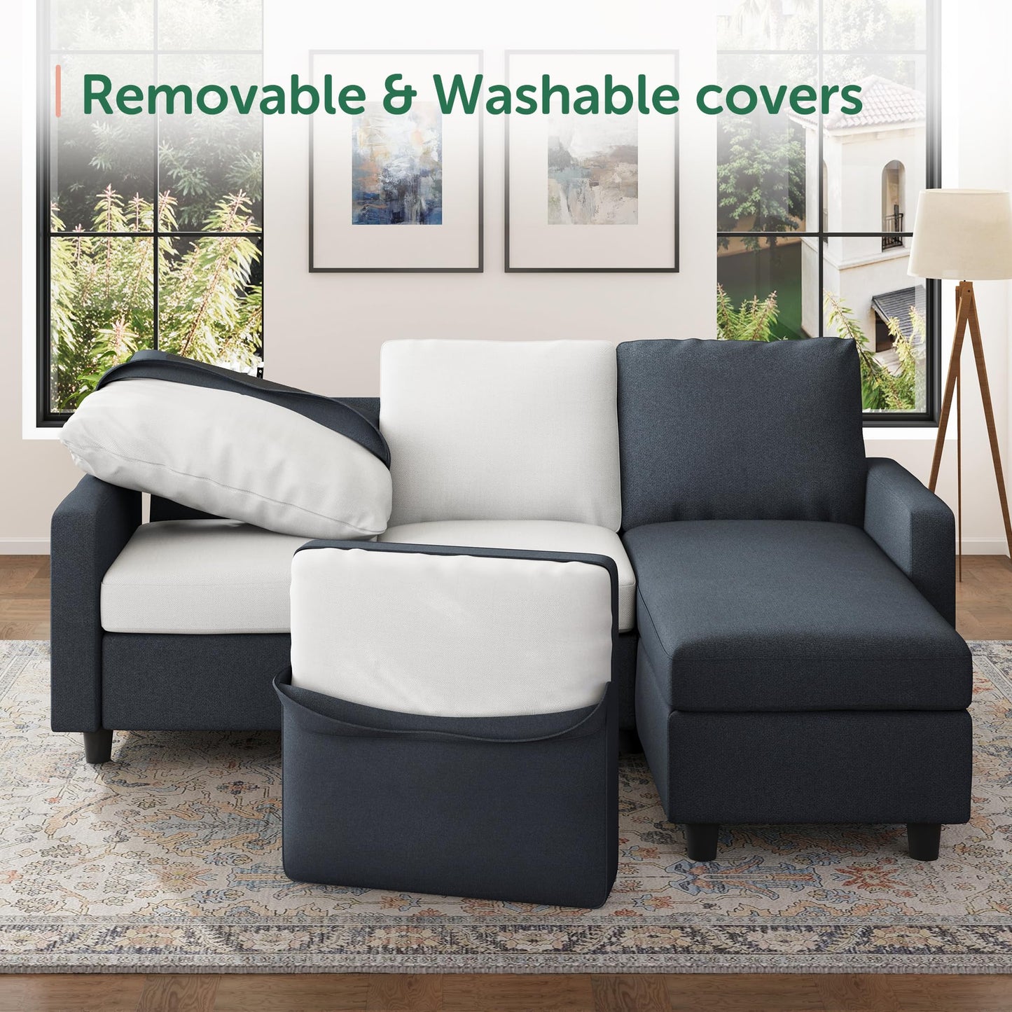 HONBAY Convertible Sectional Sofa Couch, L Shaped Couch with Reversible Chaise, Mid Dark Grey