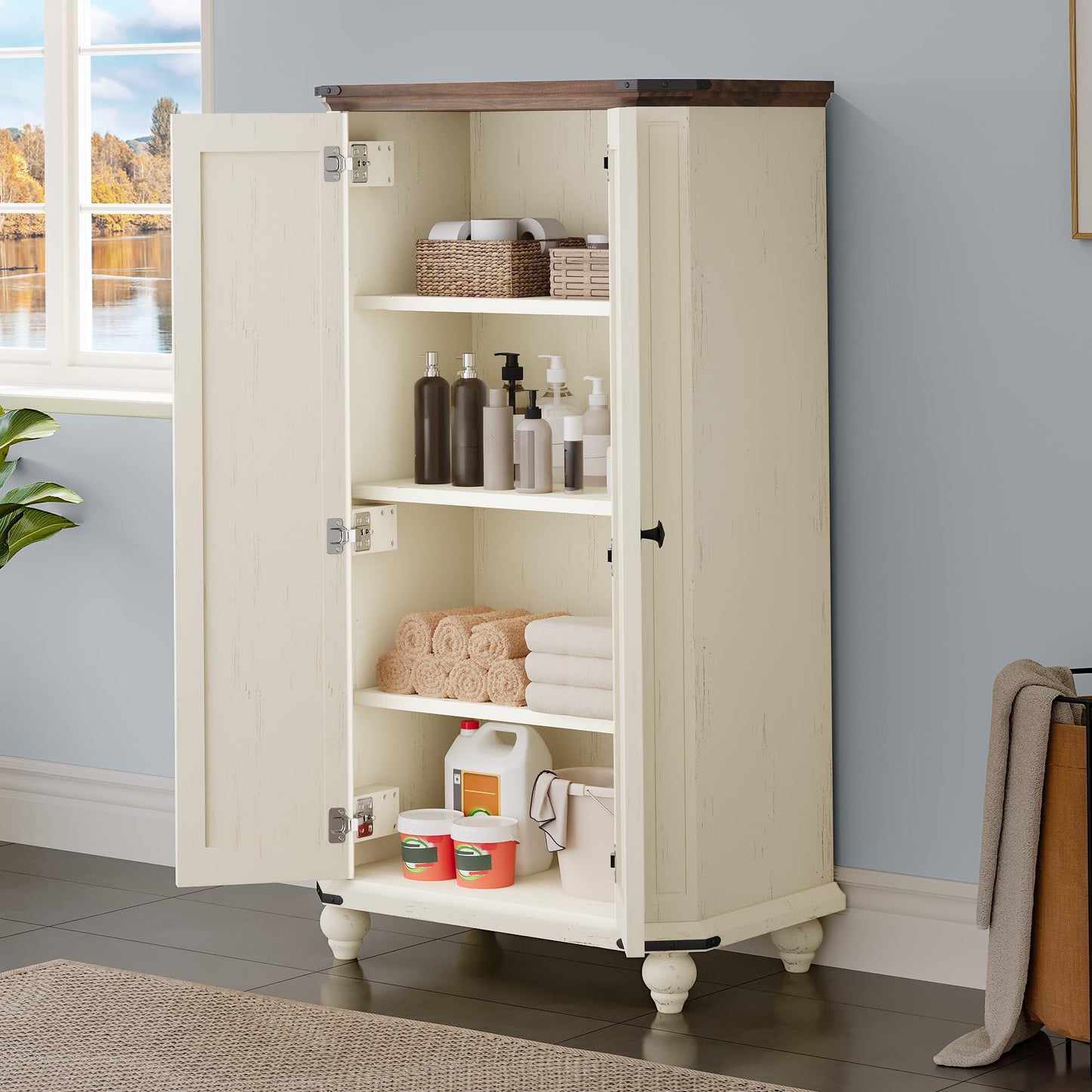 YITAHOME 45" Pantry Cabinet, Kitchen Pantry Storage Cabinet with Doors and Adjustable Shelves, 4-Tier Freestanding Buffet Cupboards Sideboard for Living Room and Dinning Room, White