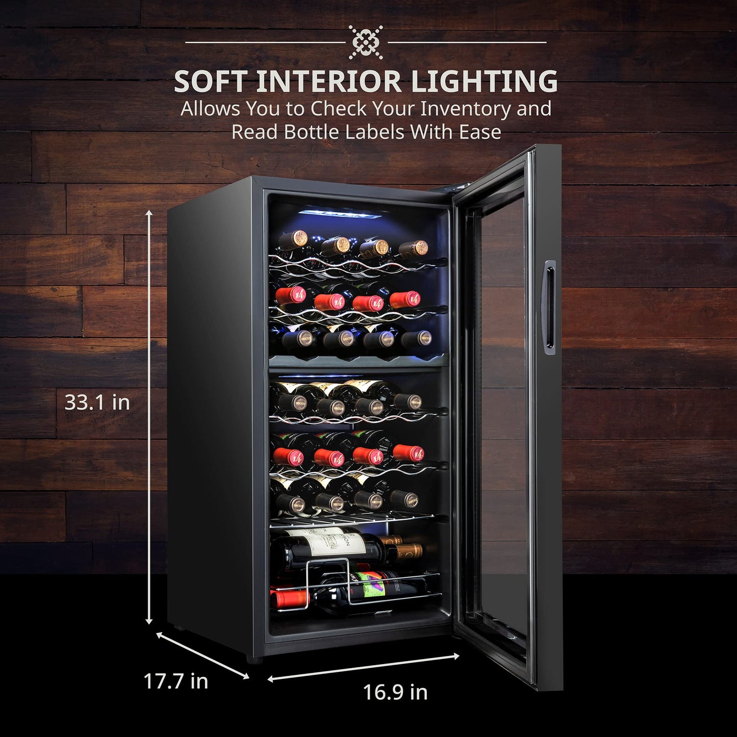 Ivation 28 Bottle Dual Zone Compressor Wine Cooler Refrigerator w/Lock | Large Freestanding Wine Cellar For Red, White, Champagne Wine | 41f-64f Digital Temperature Control Fridge Glass Door Black