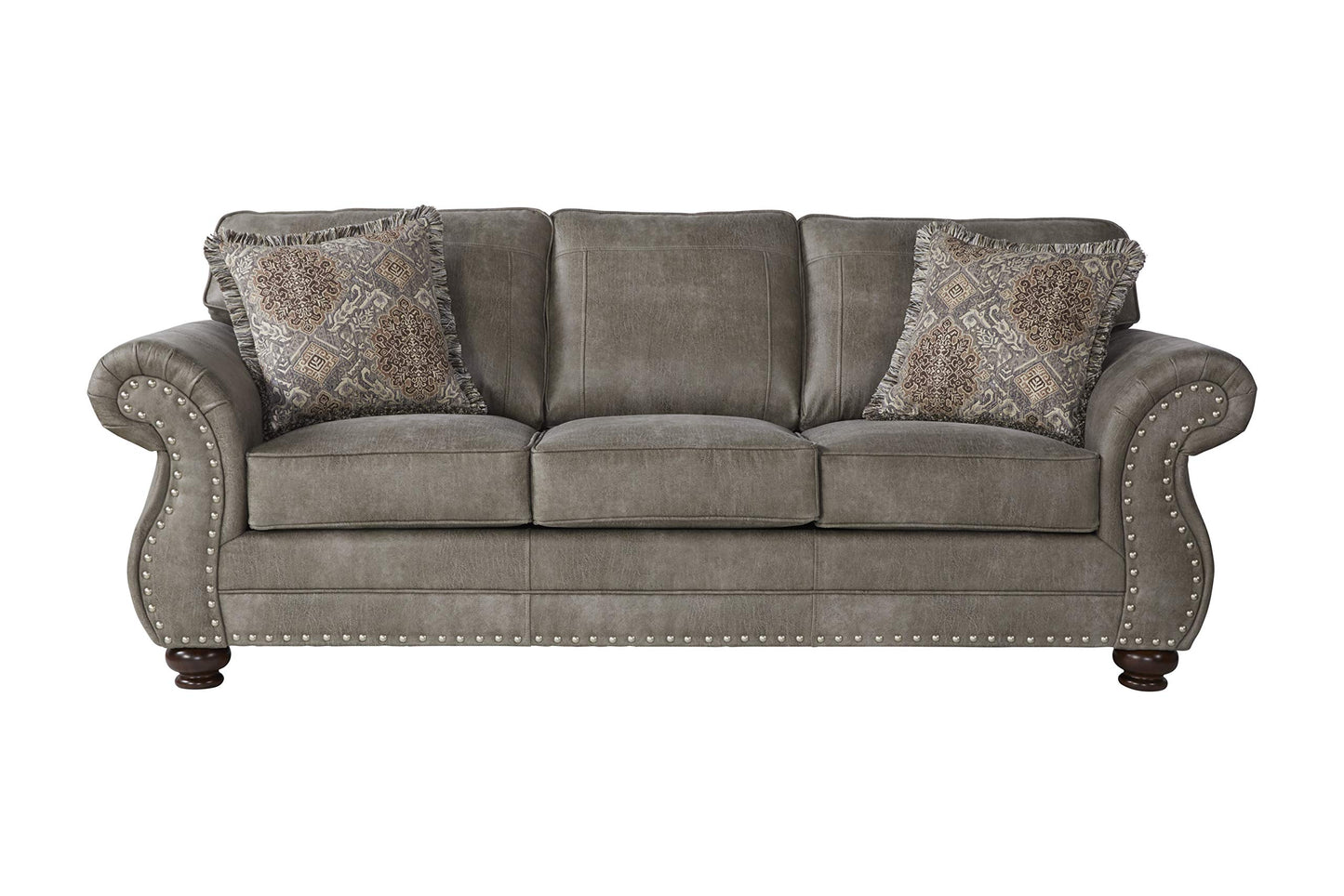 Roundhill Furniture Leinster Fabric Upholstered Nailhead 3-Piece Livingroom Set, Sofa, Loveseat, and Chair Set in Stone Gray