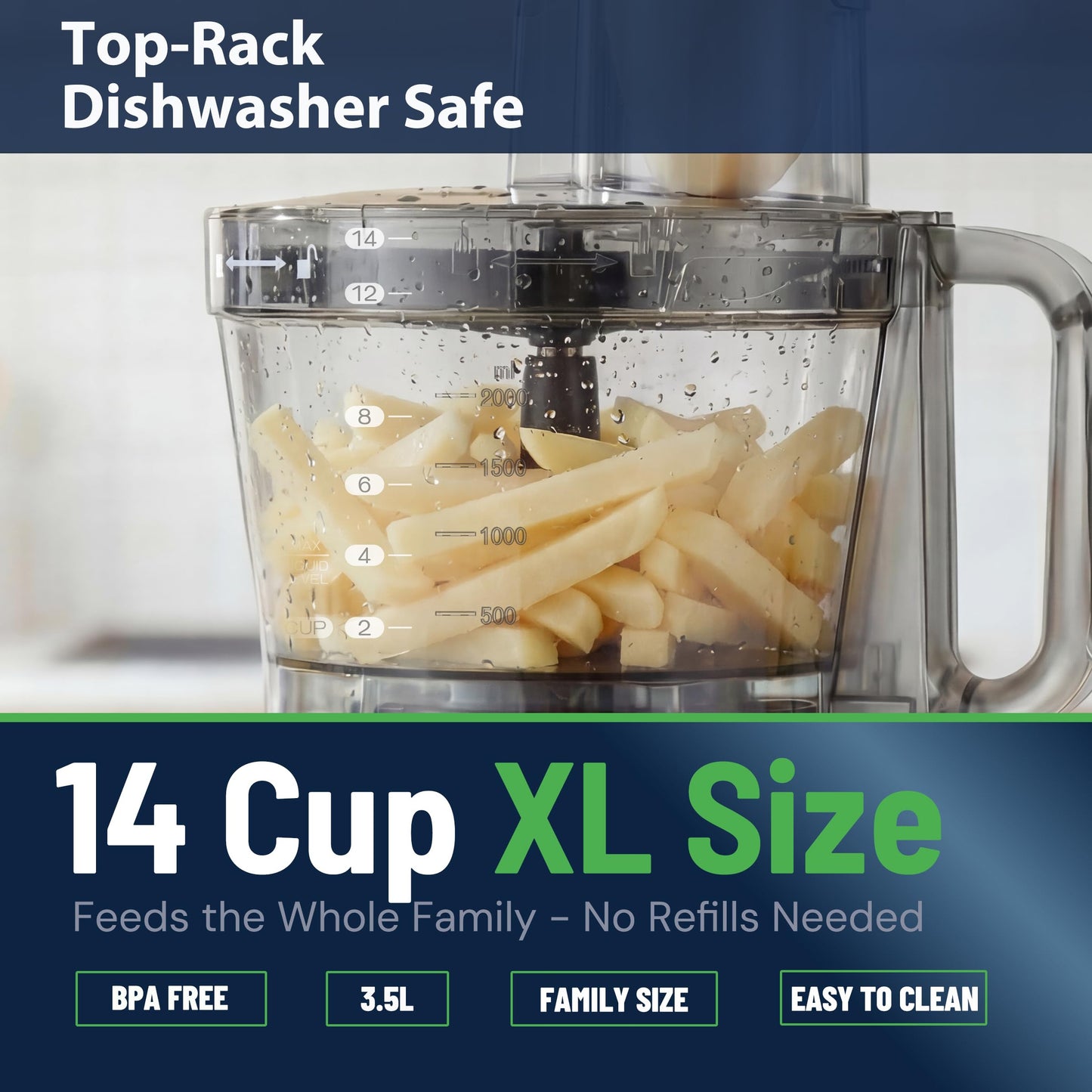 Magiccos 14 Cup Food Processor - Lemon Slicer, XL Bowl & Large Feed Chute, 13 Speeds & Pulse, 3 Programs, French Fry Cutter, Chop Slice Shred & Mix for Vegetables Cheese Meat, Meal Prep & Family Use