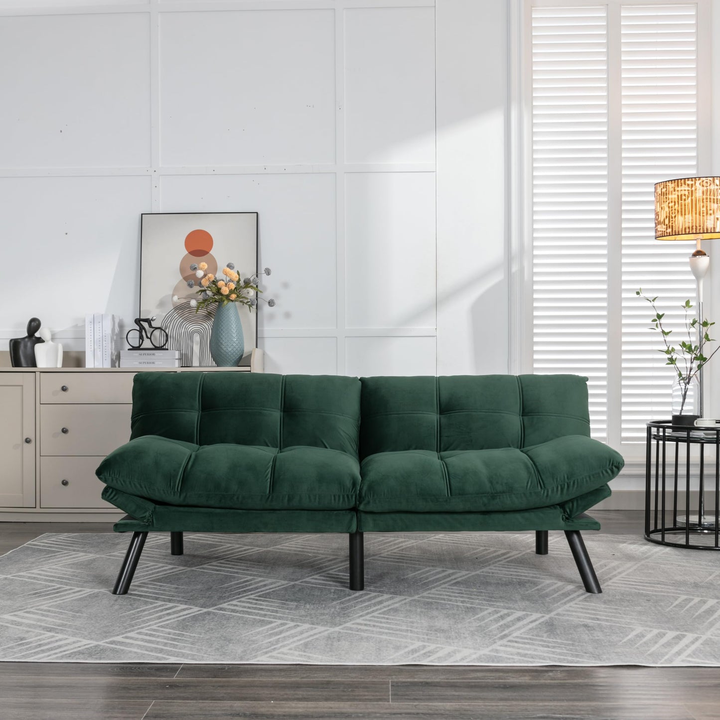 GDFStudio Hayezc Loveseat Sofa, Convertible Sofa Bed, 2-in-1 Folding Modern Futon with Adjustable Armrest & Backrest, 800lbs Capacity Small Apartment Sleeper for Living Room, Office, Emerald Green