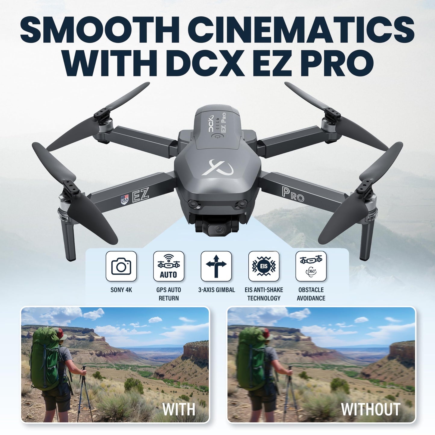 EZ Pro Drones with Camera for Adults 4K, Obstacle Avoidance, GPS Auto Return, 3-axis Gimbal, Follow Me Mode, Long Flight Time, FAA Remote ID