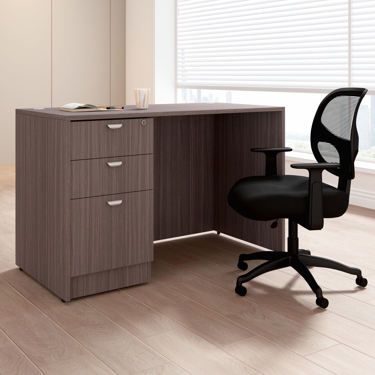 Boss Office Products 48" x 24" Desk with File Pedestal, Driftwood