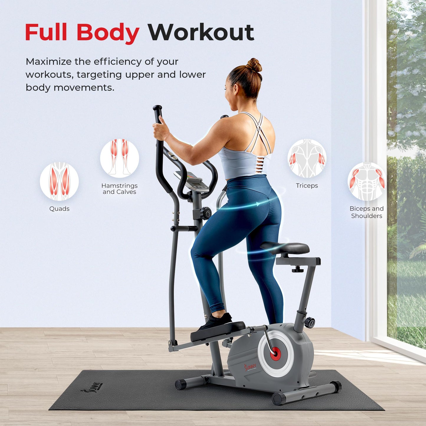 Sunny Health & Fitness Essential Magnetic Resistance 2-in-1 Cross Trainer Elliptical Bike, with Digital Performance Monitor, Optional Bluetooth with Exclusive SunnyFit App - SF-E322004