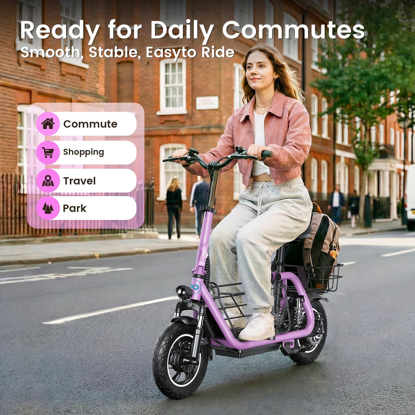 Gyroor C1Pro Electric Scooter with Seat for Adults, Foldable Commuter E-Scooter, 25-Mile Range & 19 MPH Top Speed, 12" Pneumatic Tires, Dual Suspension for Daily Commuting
