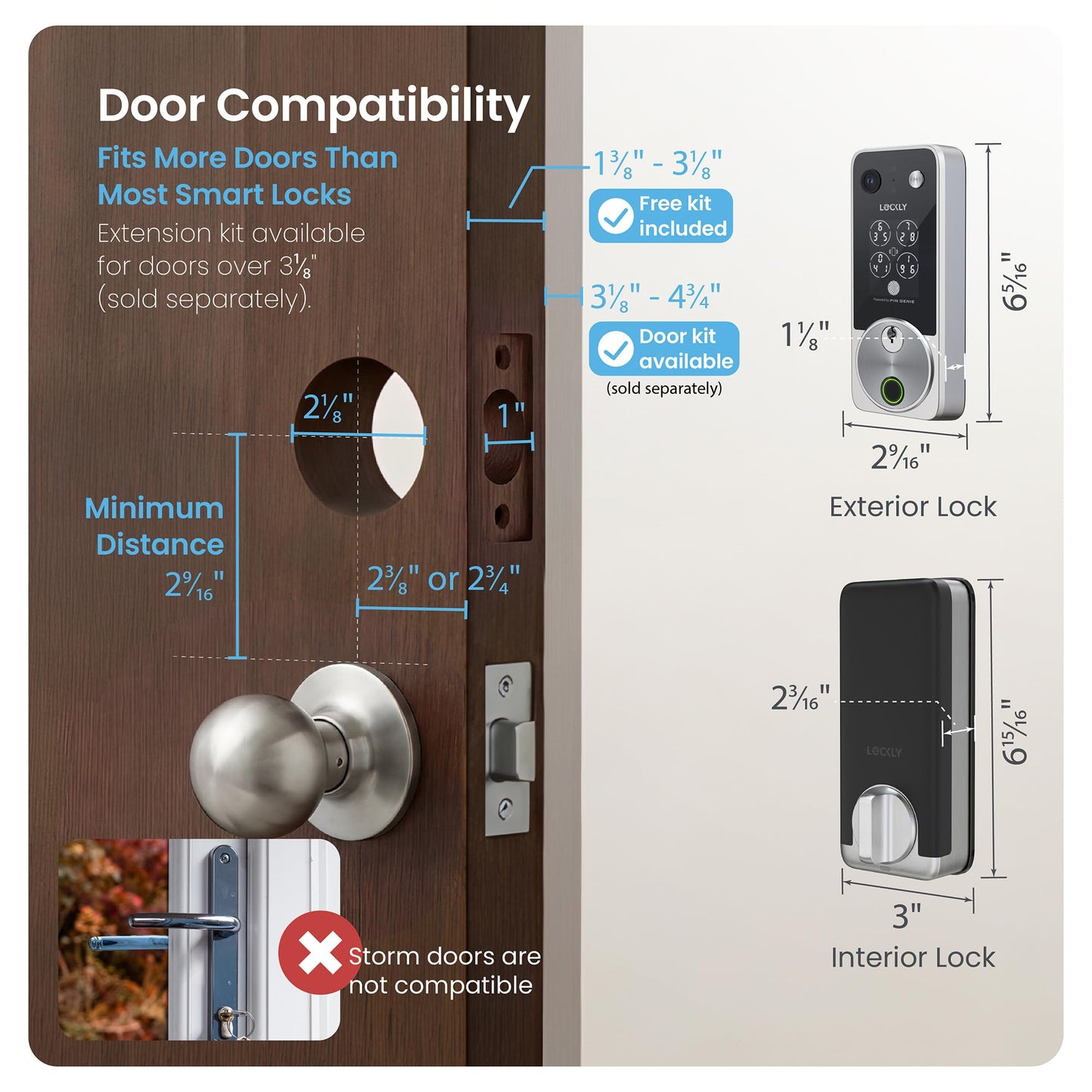 Lockly Vision Zeno Smart Lock with Video Doorbell Camera, Fingerprint Keyless Entry with Apple Home Key, Wi-Fi Deadbolt for Front Door, PIN Genie Keypad, App Remote Control, 2 Rechargeable Batteries