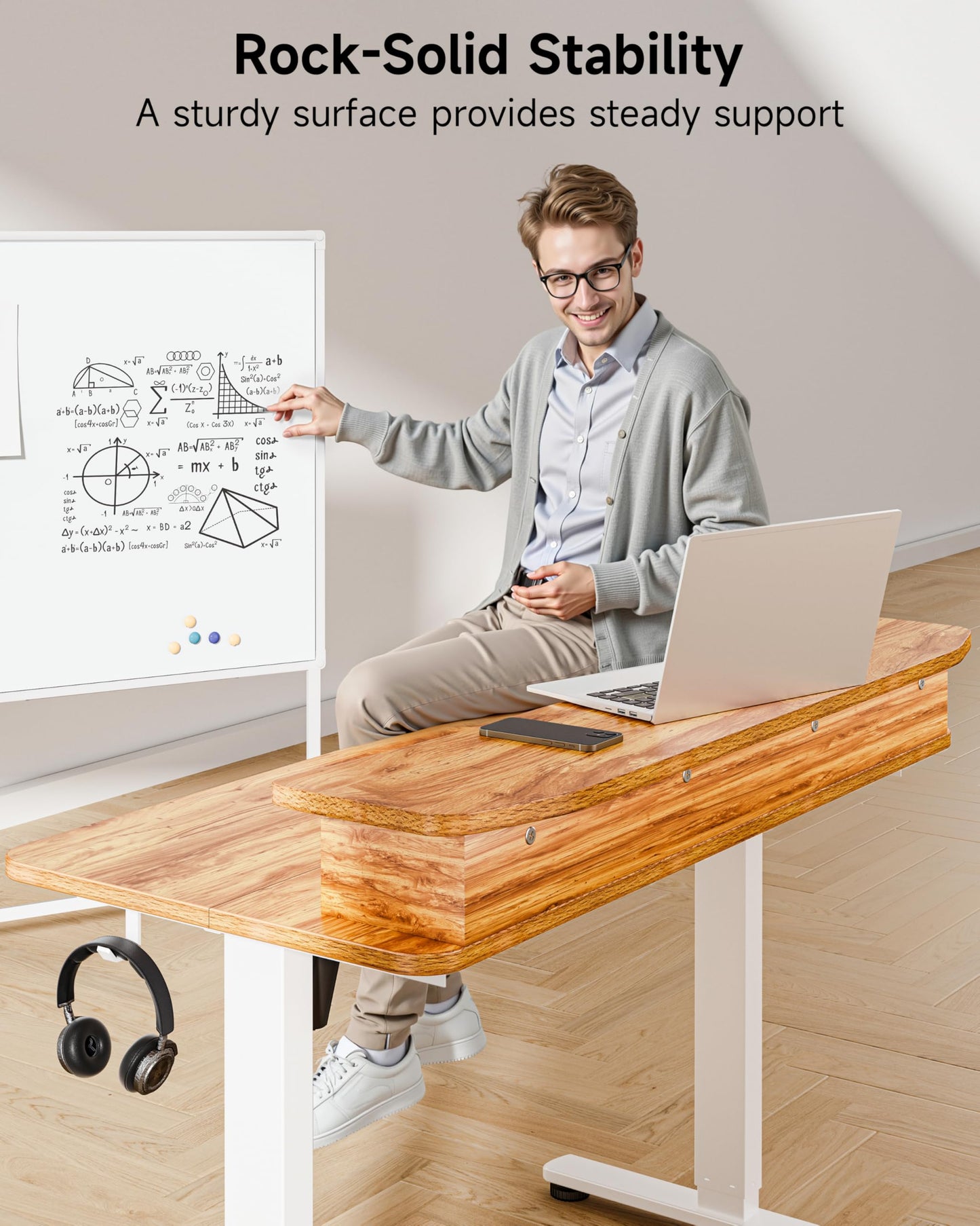 BIZUM Standing Desk with 2 Drawers Computer Desk-Stand up Desk Home Office Gaming Memory Desks C-Clamp Mount Compatible, 48x24 Inch Light Rustic Brown