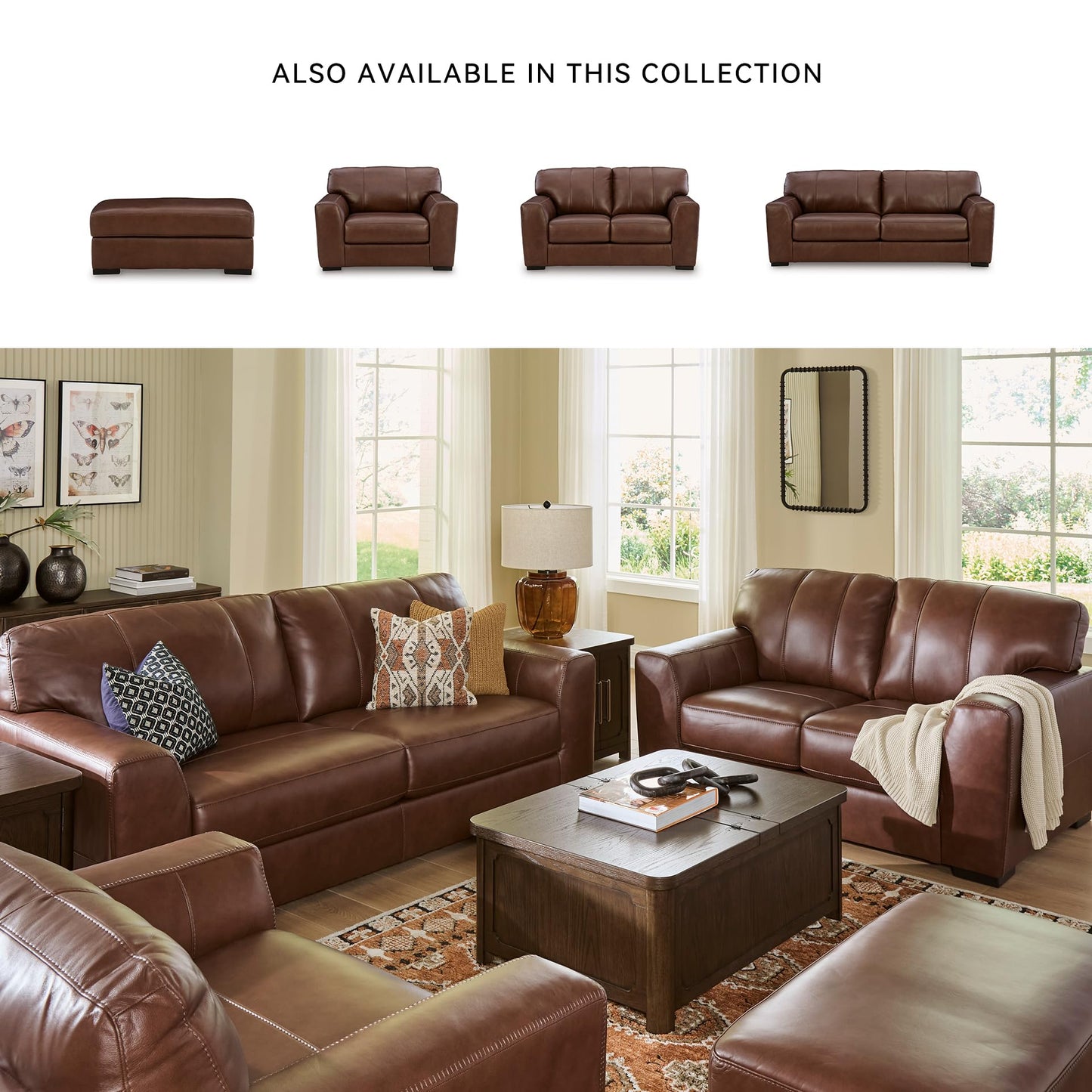 Signature Design by Ashley Creazzo Modern Leather Match Sofa with Loose Seat Cushions and Non-Skid Legs, Dark Brown