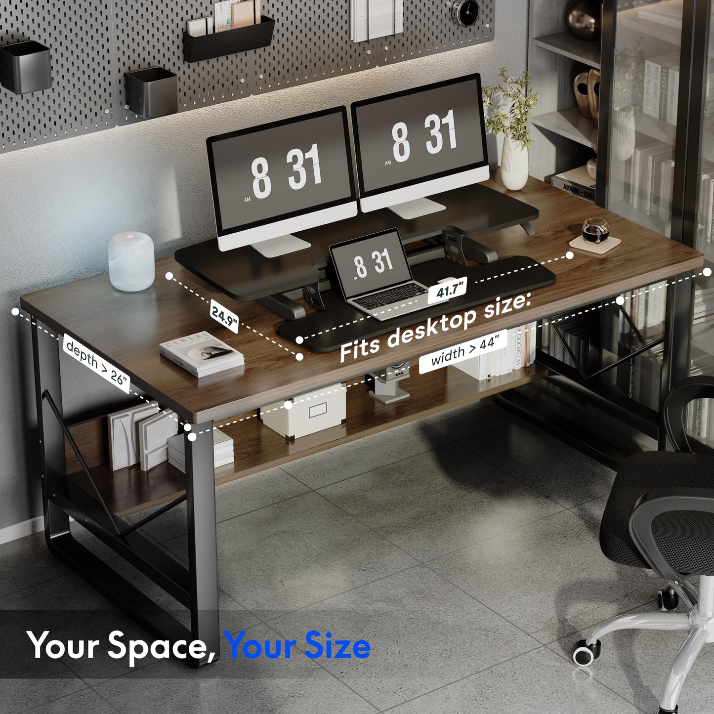 FLEXISPOT Standing Desk Converter 42" Extra Large Desk Riser, Spacious Desktop Riser Sit Stand Computer Workstation with Wide Keyboard Tray, Ergonomic Height Adjustable Stand Up Desk Converter, Black